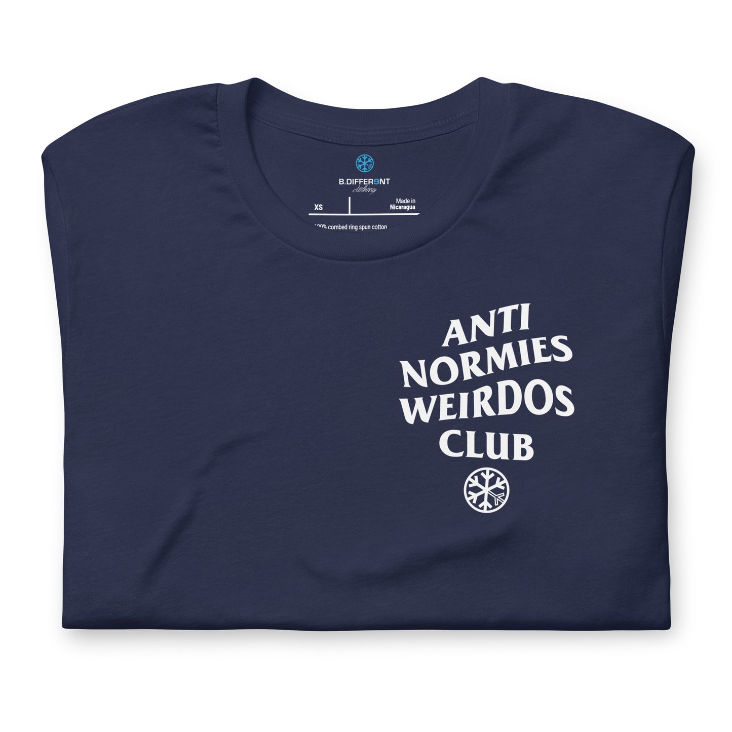 Navy-Anti Normies Weirdos Club Tee from B.Different Clothing, folded, graffiti-inspired streetwear t-shirt