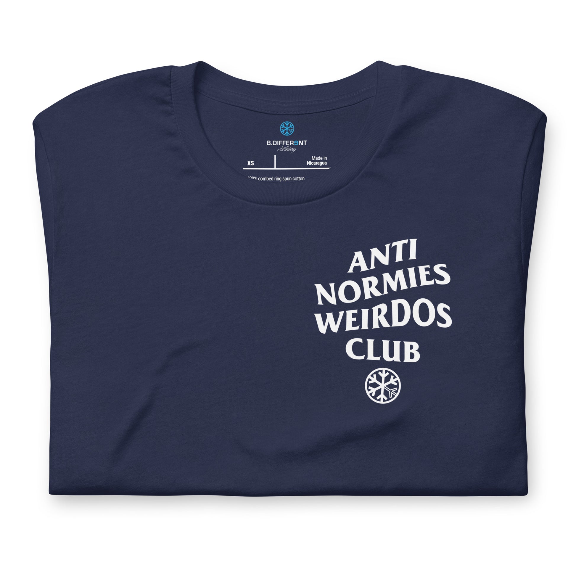 Navy-Anti Normies Weirdos Club Tee from B.Different Clothing, folded, graffiti-inspired streetwear t-shirt