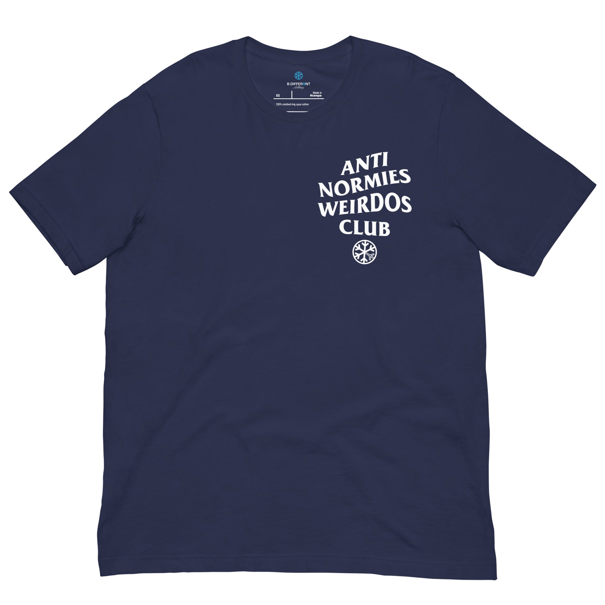 Navy-Anti Normies Weirdos Club Tee from B.Different Clothing, front view, graffiti-inspired streetwear t-shirt