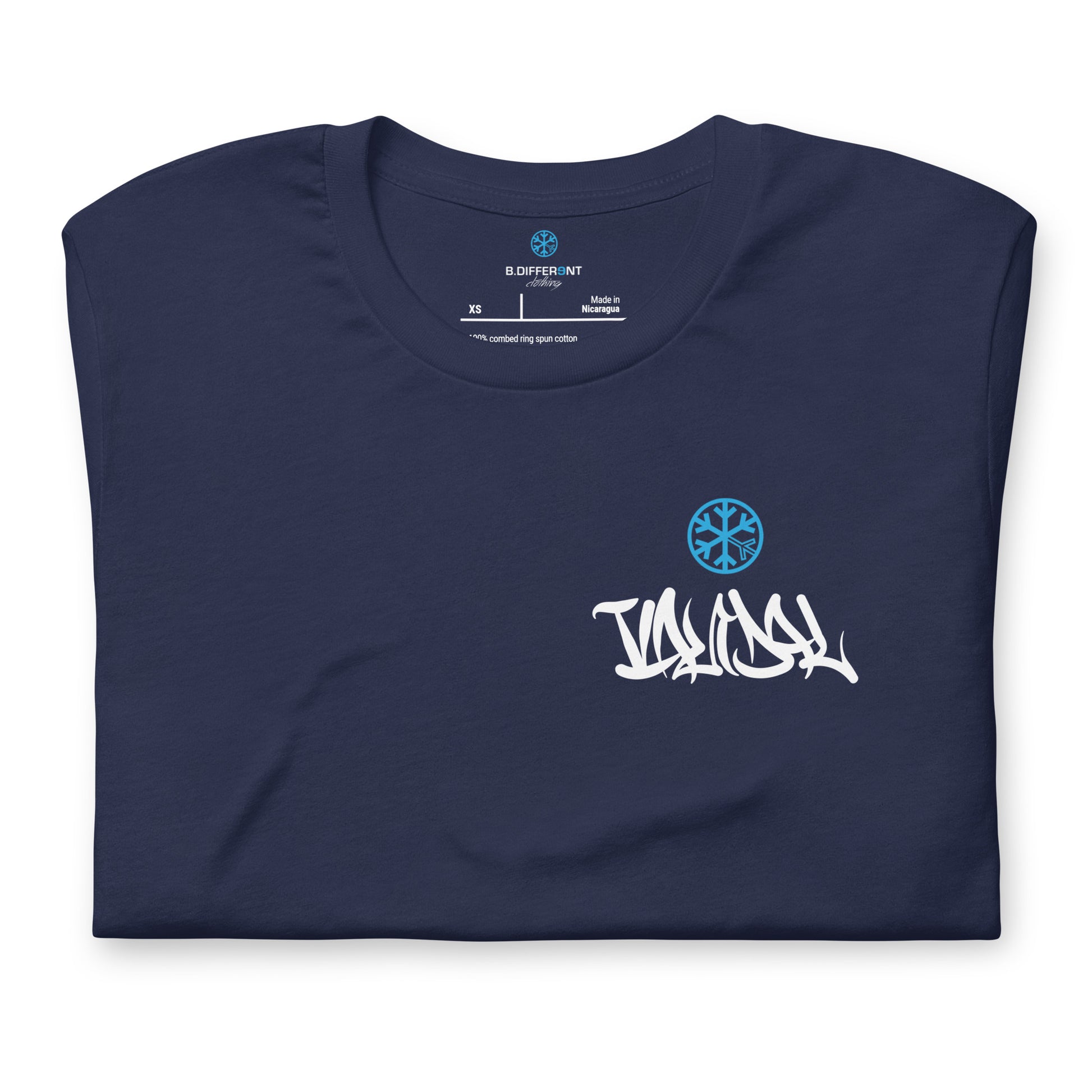 Navy-Vandal Graffiti Writer Tee from B.Different Clothing, folded, graffiti-inspired streetwear t-shirt