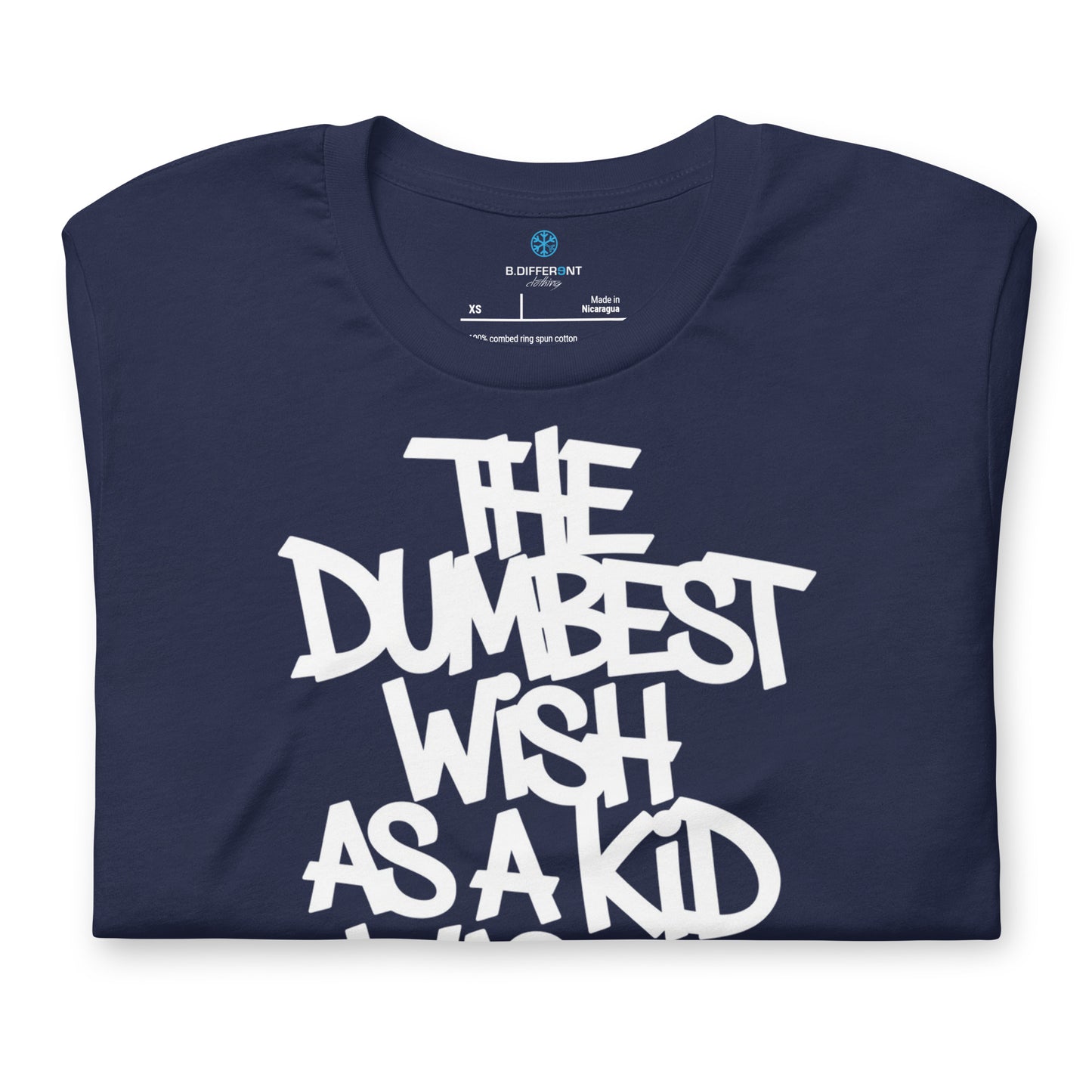 Navy-The Dumbest Wish Graffiti Tag Tee from B.Different Clothing, folded, graffiti-inspired streetwear t-shirt