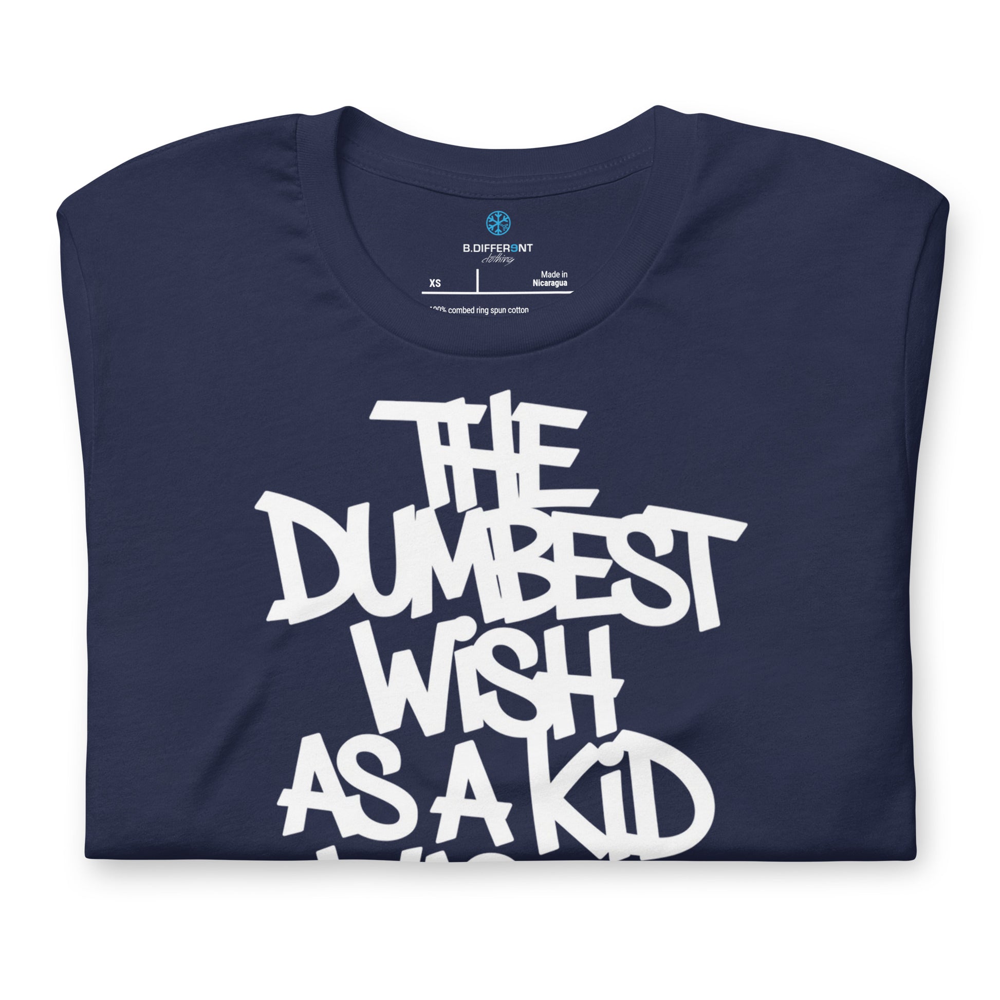 Navy-The Dumbest Wish Graffiti Tag Tee from B.Different Clothing, folded, graffiti-inspired streetwear t-shirt