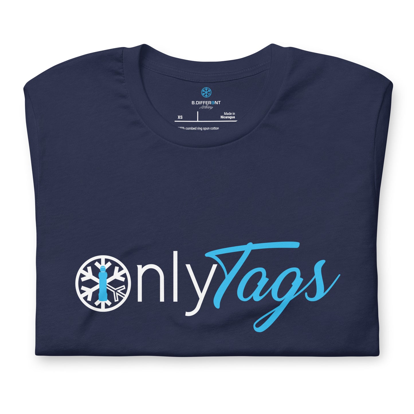 Navy-Only Tags Graffiti Tee from B.Different Clothing, folded, graffiti-inspired streetwear t-shirt