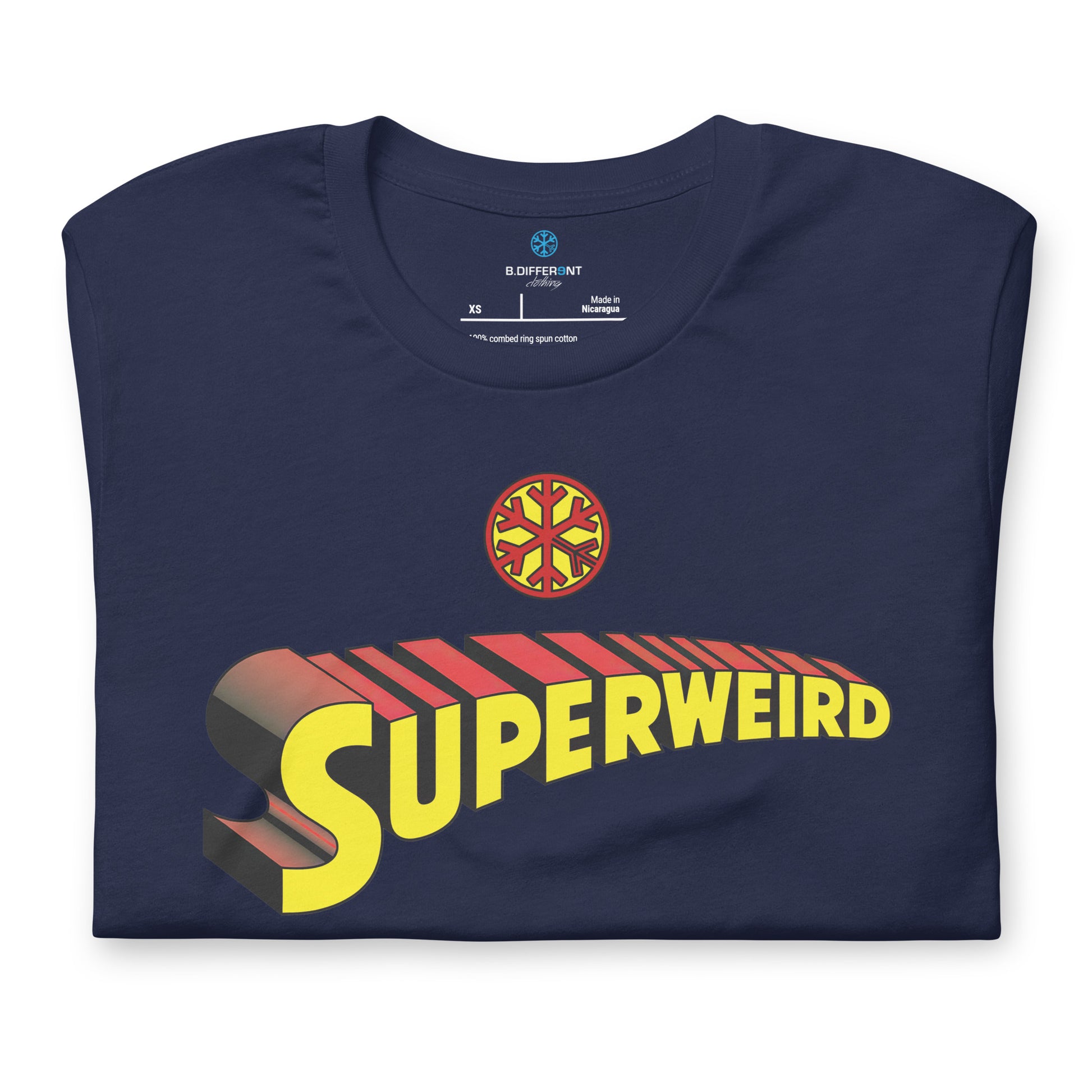 Navy-Superweird Tee from B.Different Clothing, folded, graffiti-inspired streetwear t-shirt