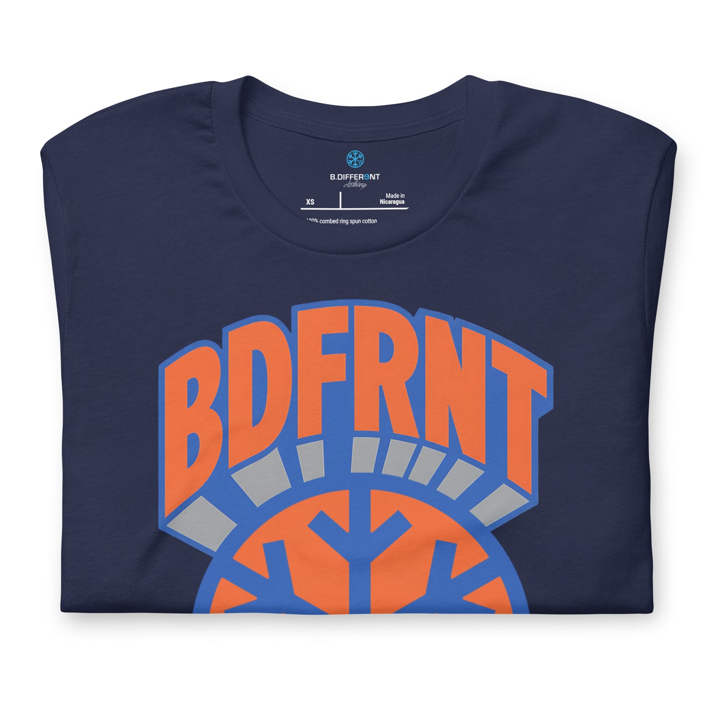 Navy-BDFRNT Logo 1989 Tee from B.Different Clothing, folded, graffiti-inspired streetwear t-shirt