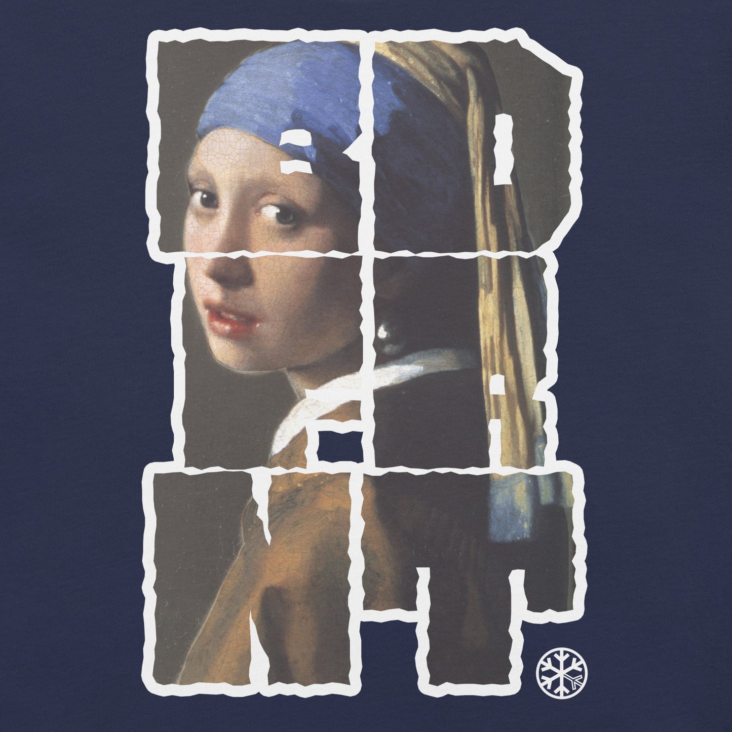 Navy-BDFRNT Blockbuster x Girl With Pearl Earring Tee from B.Different Clothing, front view, graffiti-inspired streetwear