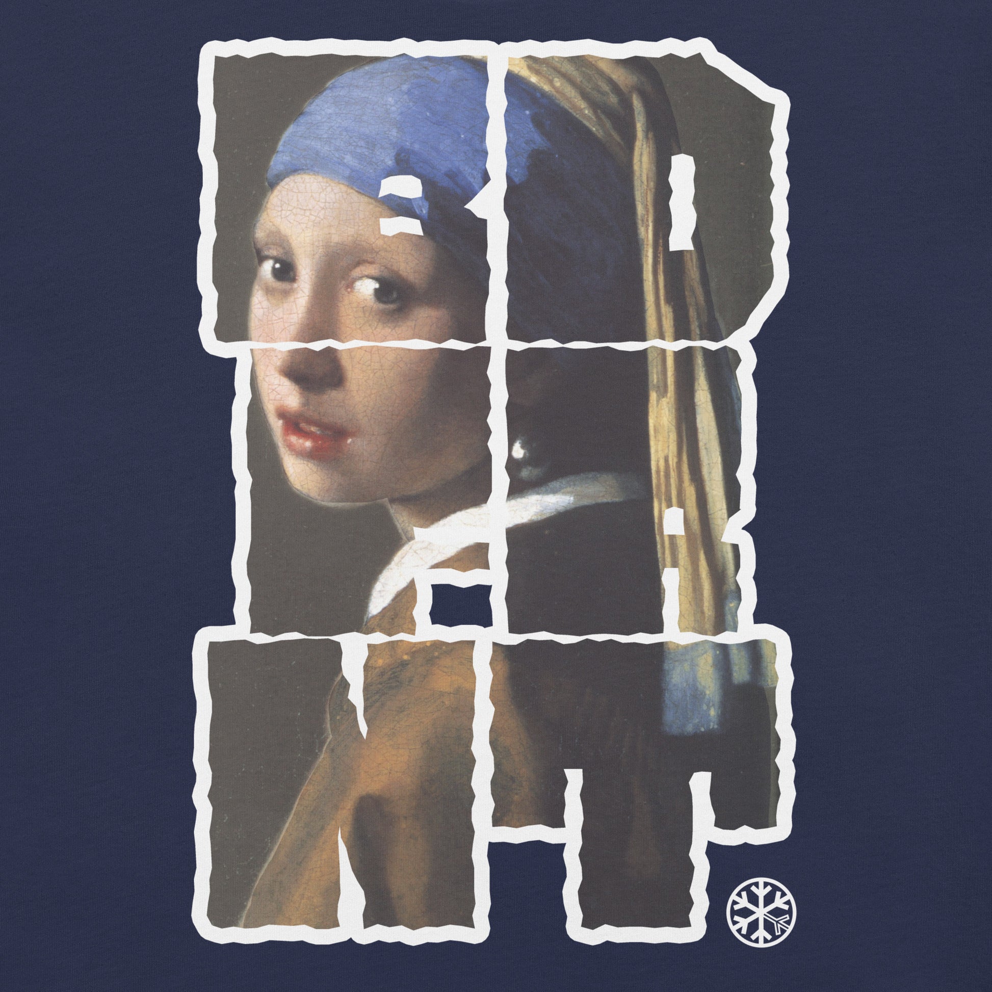Navy-BDFRNT Blockbuster x Girl With Pearl Earring Tee from B.Different Clothing, front view, graffiti-inspired streetwear