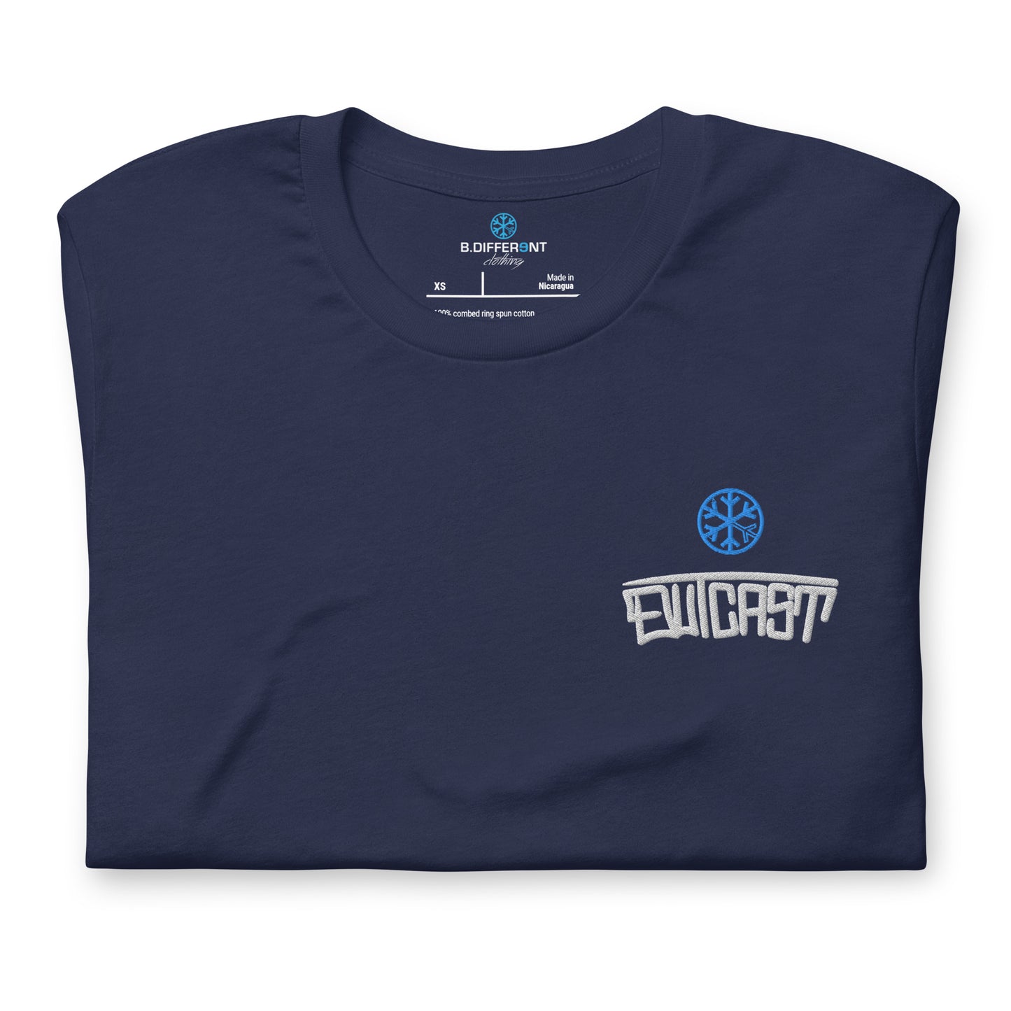 Navy-Outcast Graffiti Tag Tee from B.Different Clothing, folded, graffiti-inspired streetwear t-shirt