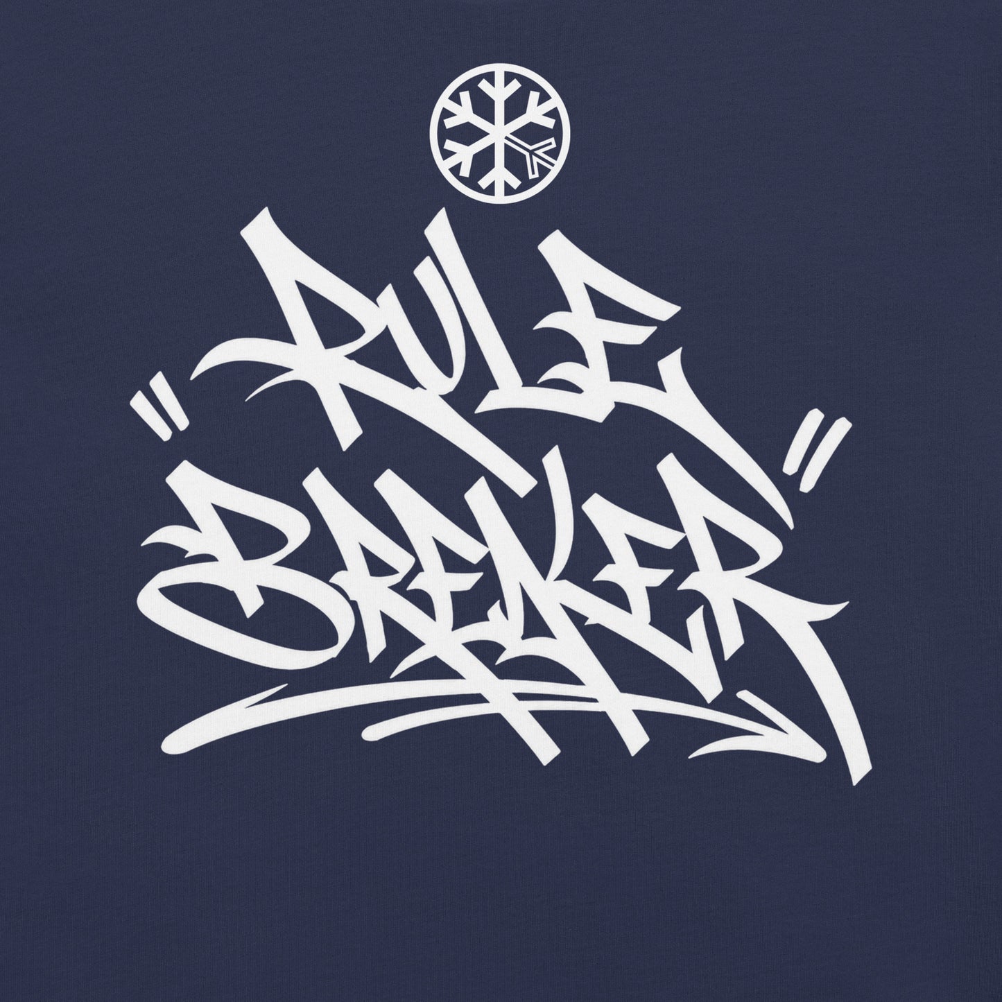 Navy-Rule Breaker Graffiti Tag Tee from B.Different Clothing, front graphic, graffiti-inspired streetwear