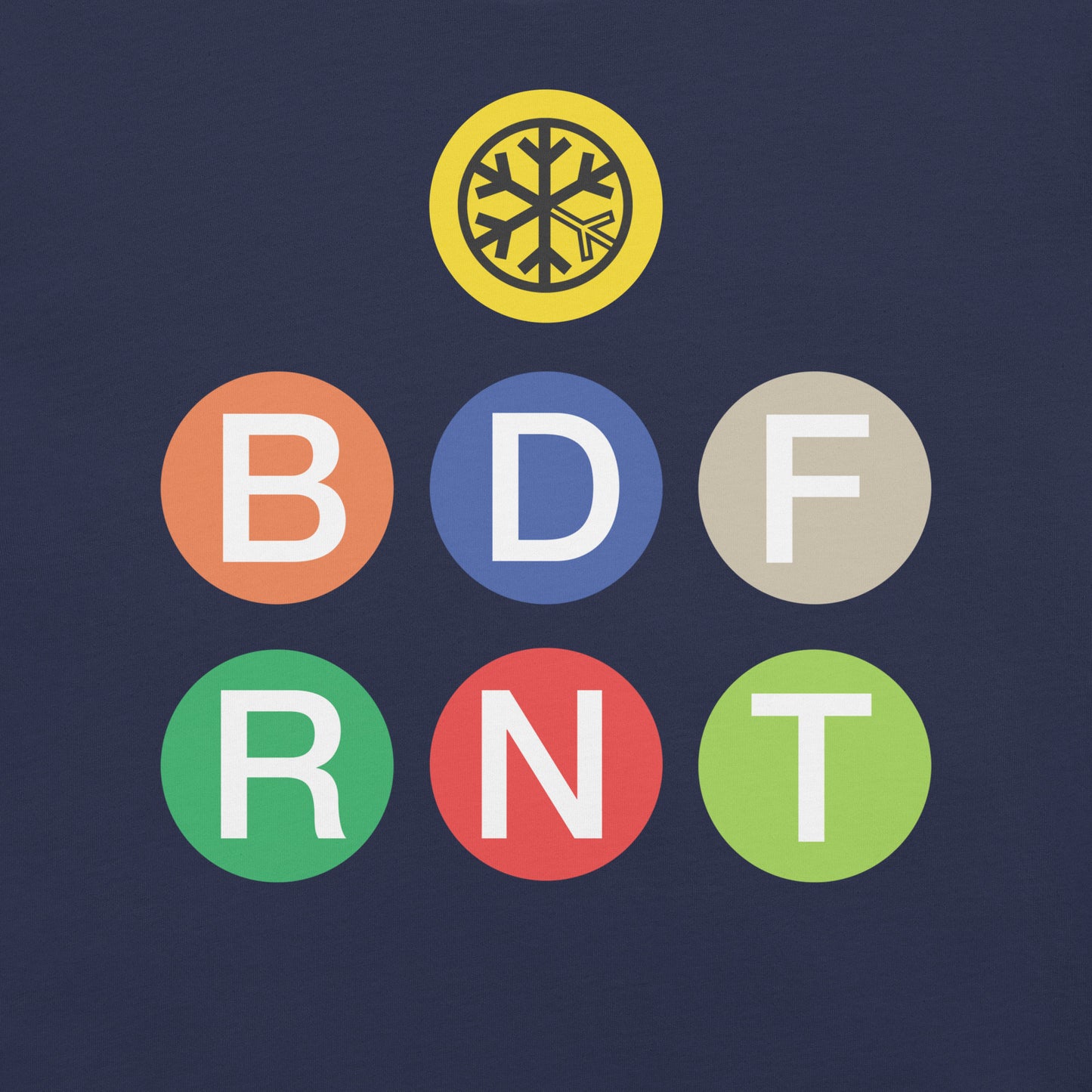 Navy-BDFRNT NYC Subway Tee from B.Different Clothing, front graphic, graffiti-inspired streetwear