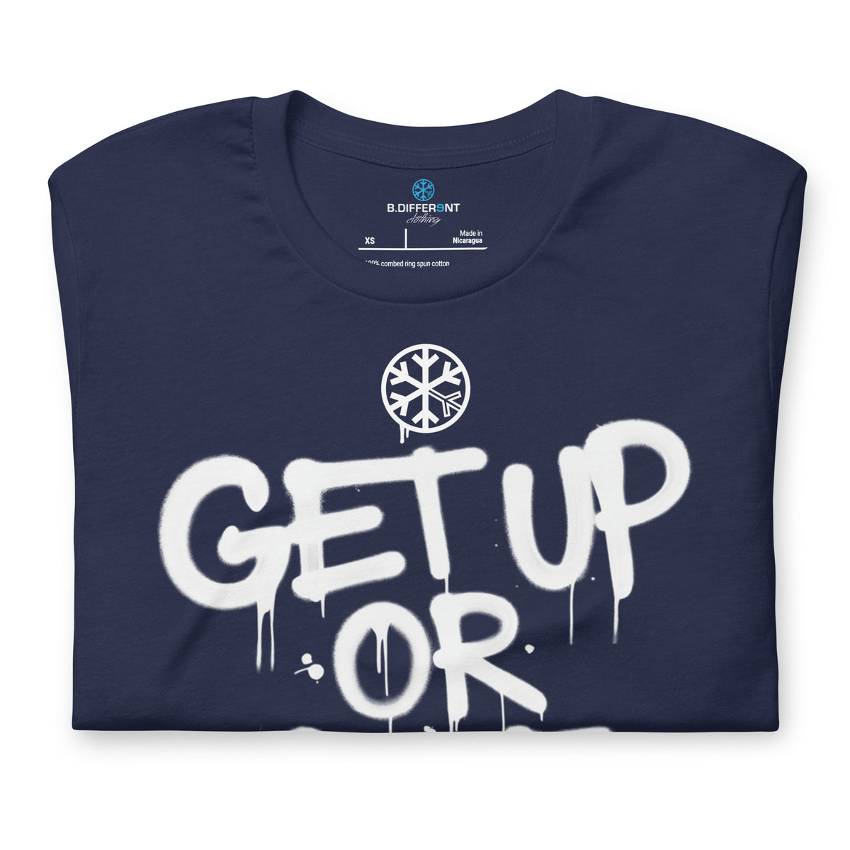 Navy-Get Up or Die Graffiti Tag Tee from B.Different Clothing, folded, graffiti-inspired streetwear t-shirt