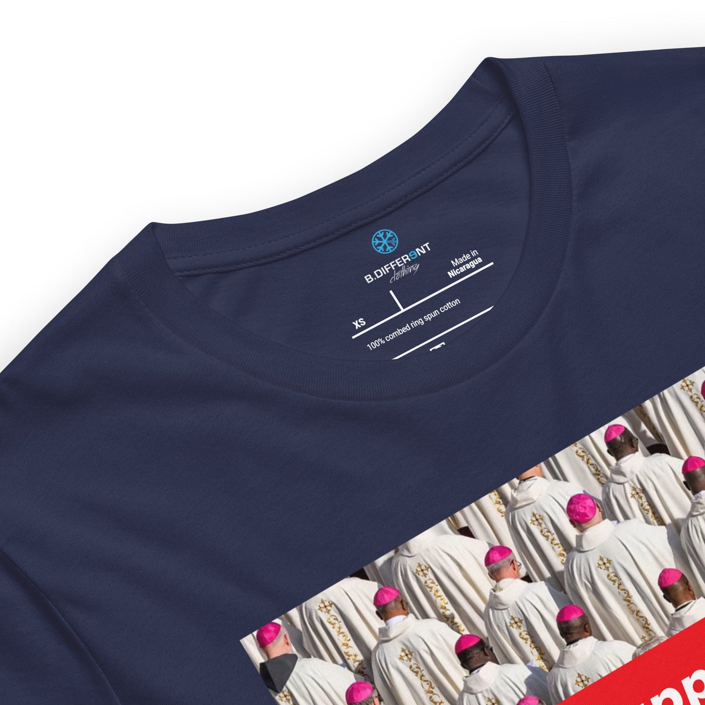 Navy-Vatican Crooks Tee from B.Different Clothing, collar, graffiti-inspired streetwear t-shirt