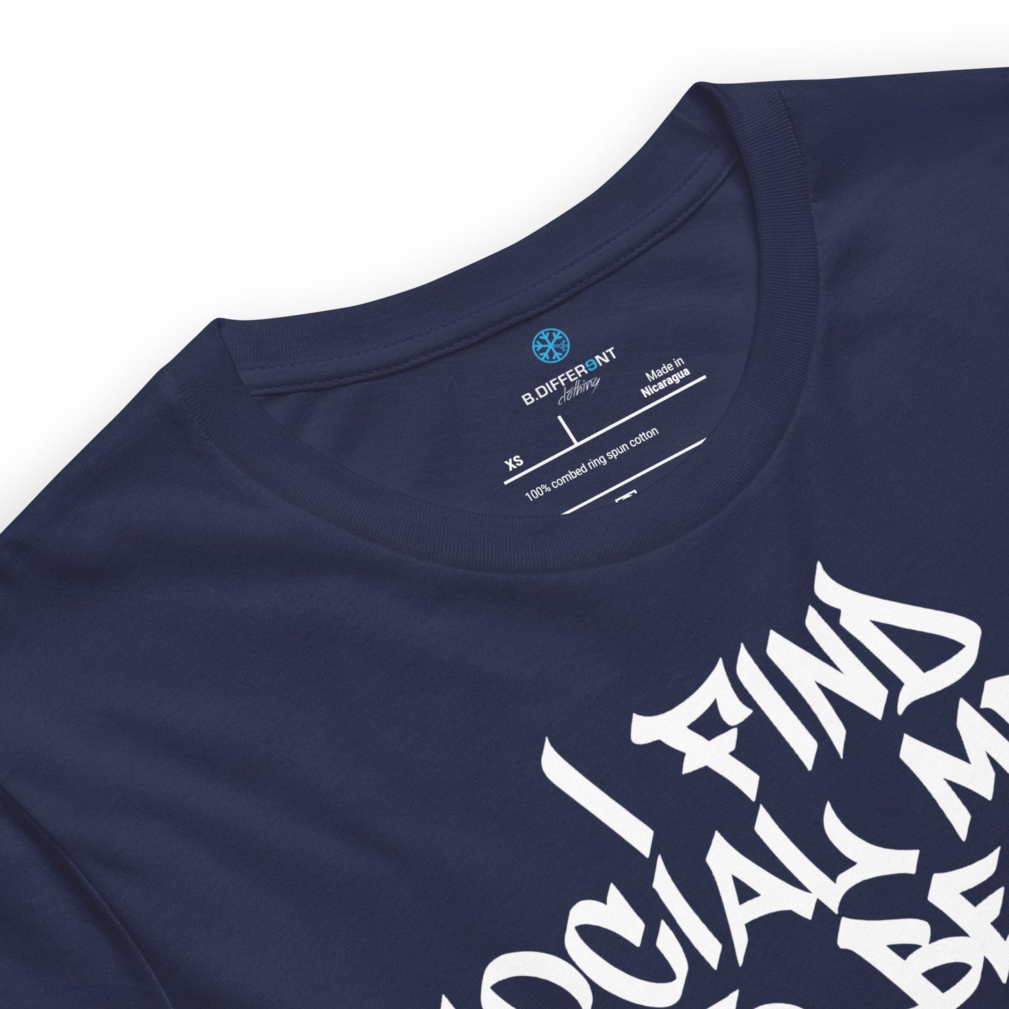 Navy-Social Media Graffiti Tag Tee from B.Different Clothing, collar, graffiti-inspired streetwear t-shirt