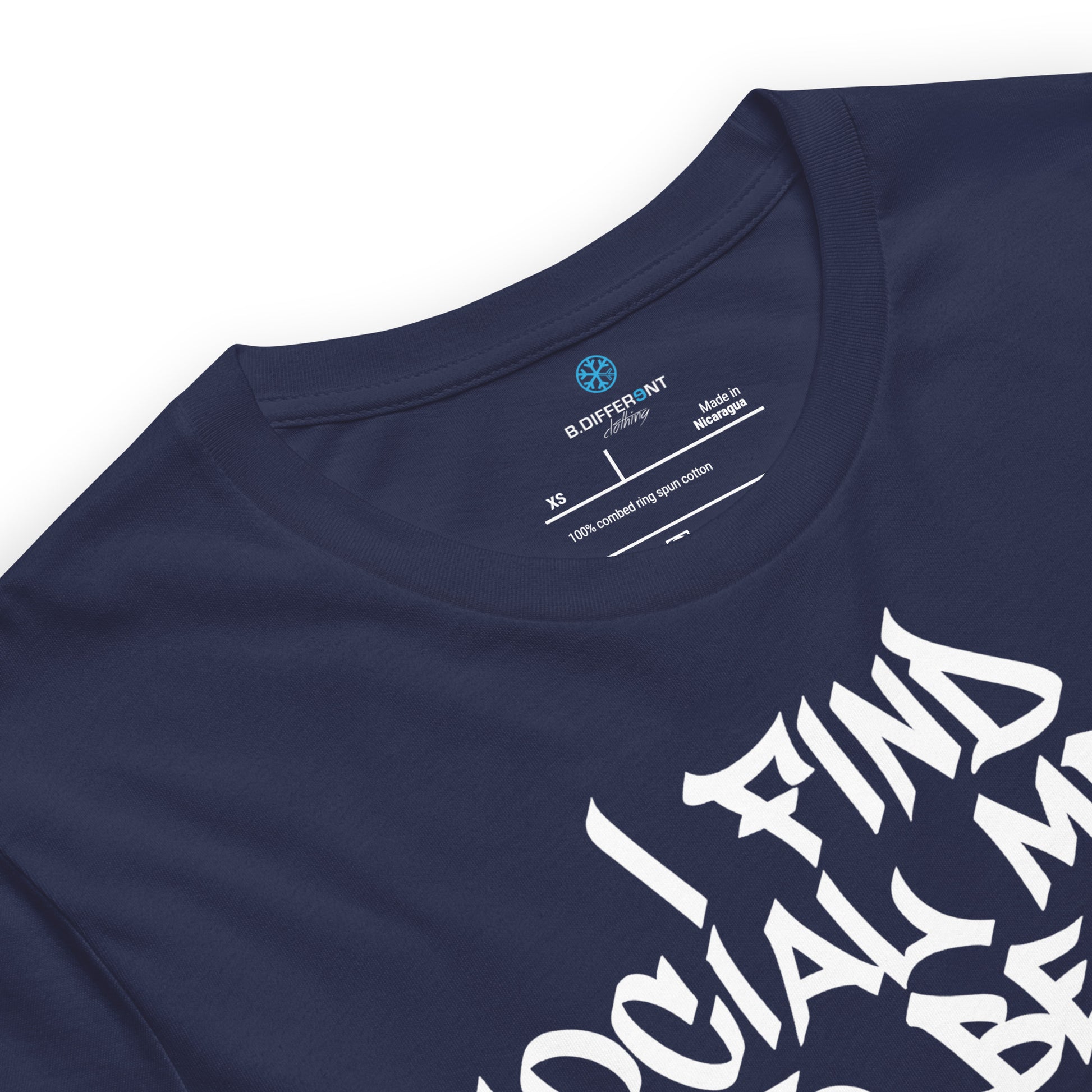 Navy-Social Media Graffiti Tag Tee from B.Different Clothing, collar, graffiti-inspired streetwear t-shirt