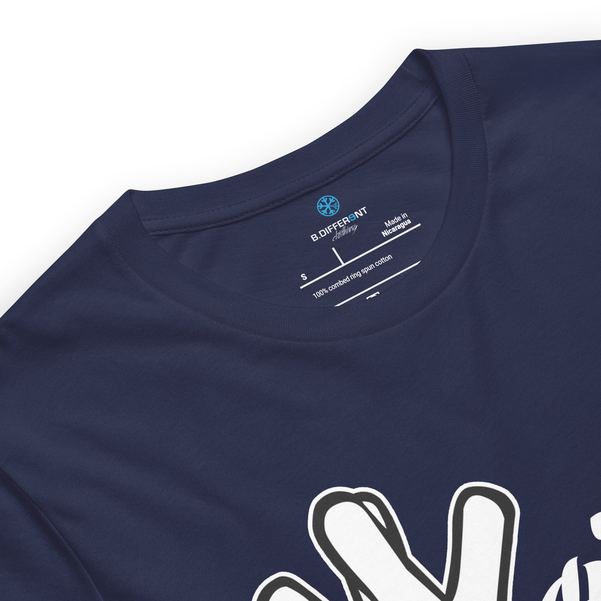 Navy-Weirdo Hand Sign Tee from B.Different Clothing, collar, graffiti-inspired streetwear t-shirt