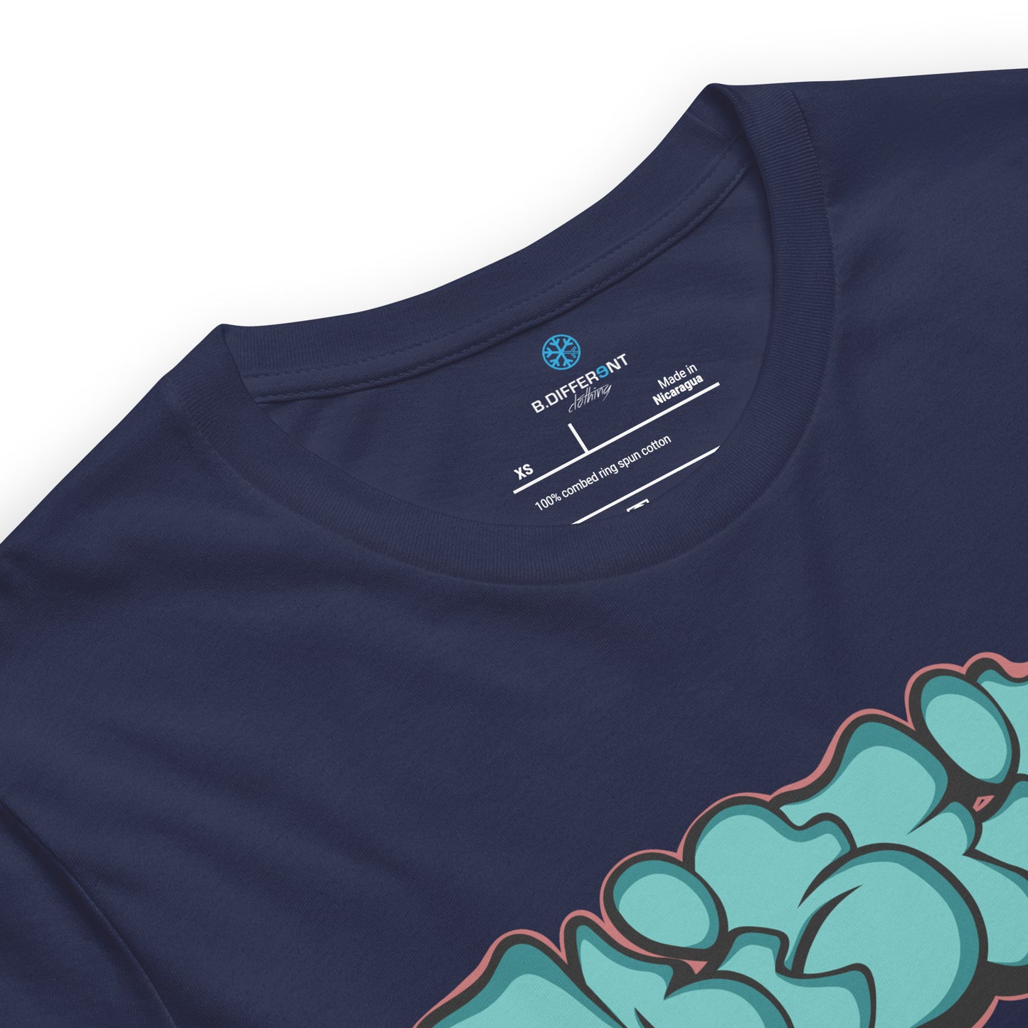 Navy-Misfit Graffiti Throwie Tee from B.Different Clothing, collar, graffiti-inspired streetwear t-shirt