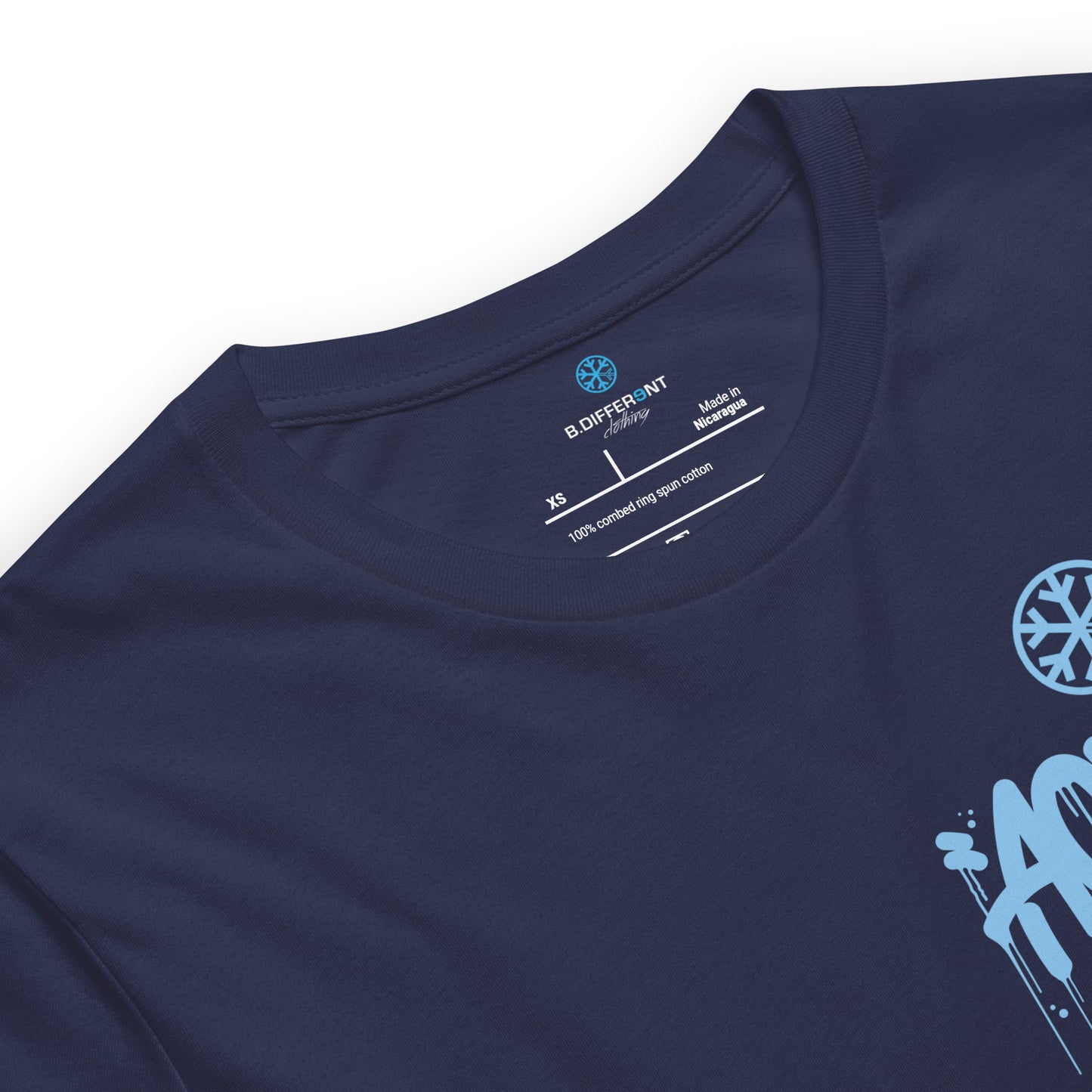 Navy-ACAB Graffiti Character Tee from B.Different Clothing, collar, graffiti-inspired streetwear t-shirt