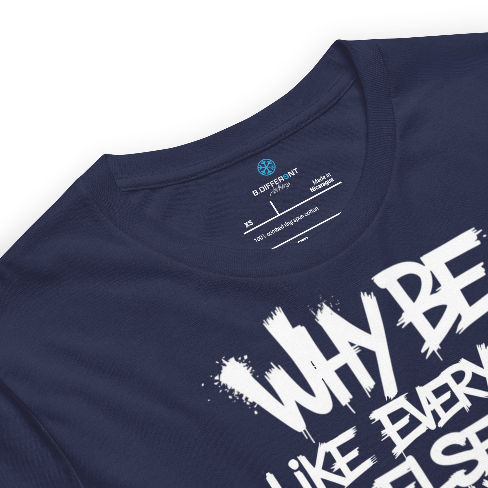 Navy-Chaos They Fear Graffiti Tag Tee from B.Different Clothing, collar, graffiti-inspired streetwear t-shirt