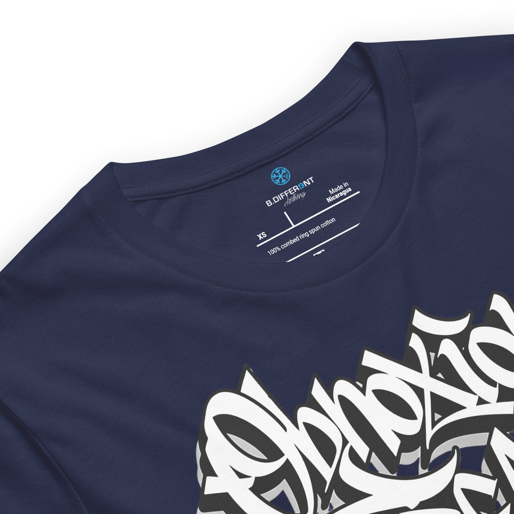 Navy-Obnoxious Freak Graffiti Tee from B.Different Clothing, collar, graffiti-inspired streetwear t-shirt
