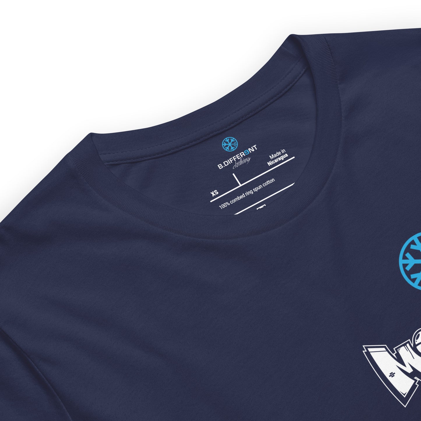 Navy-Mission Graffiti Character Tee from B.Different Clothing, collar, graffiti-inspired streetwear t-shirt