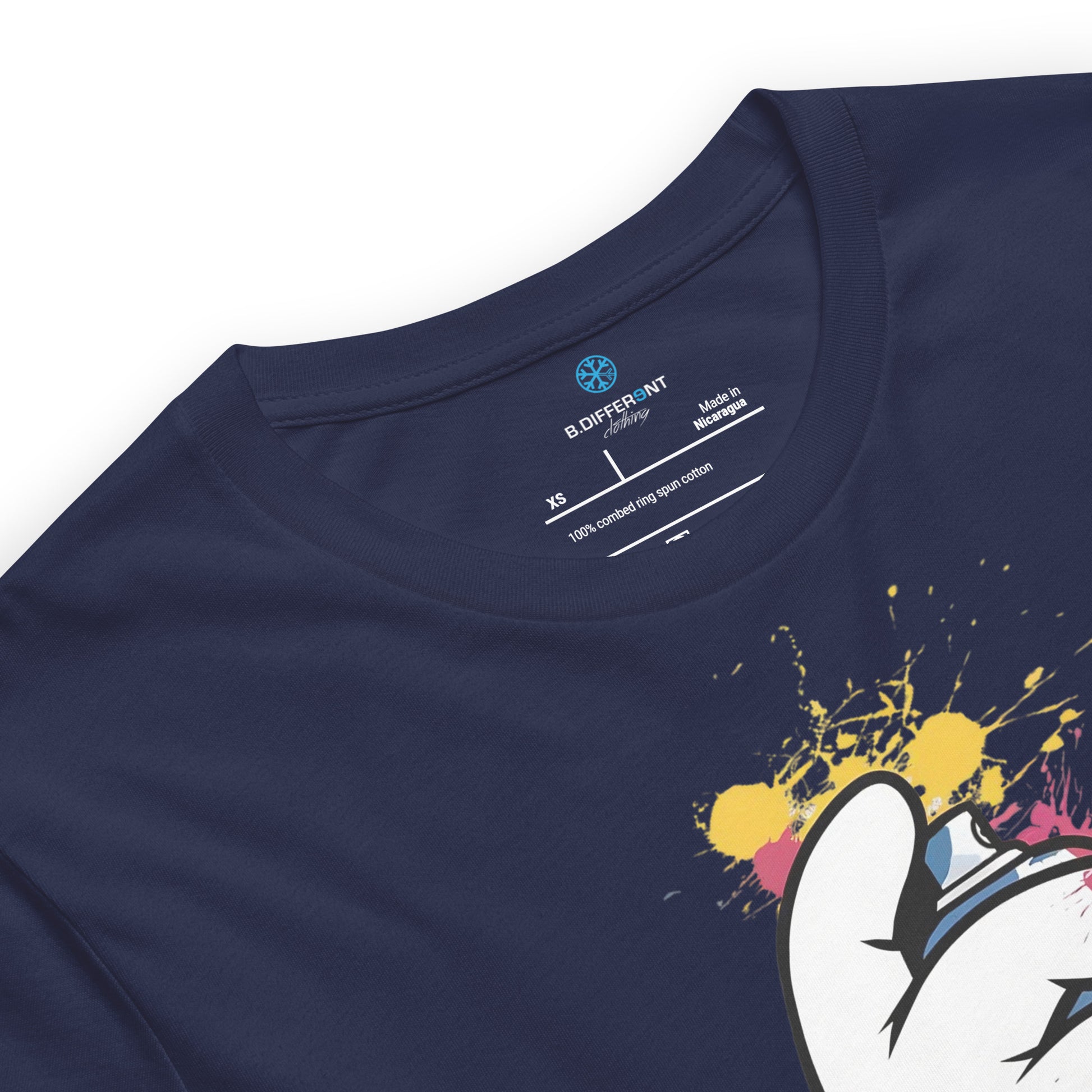 Navy-Hand Spray Can Graffiti Tee from B.Different Clothing, collar, graffiti-inspired streetwear t-shirt