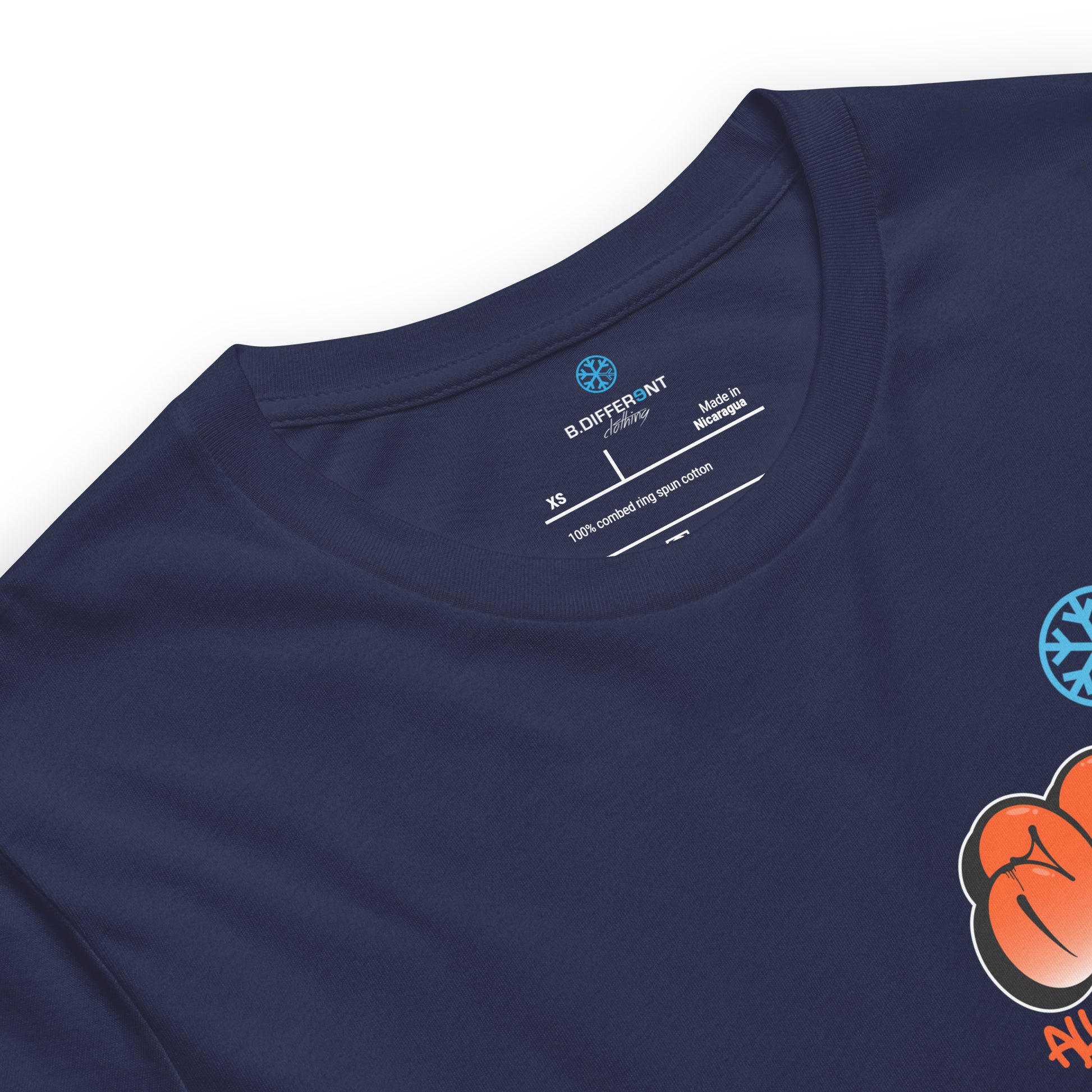 Navy-ACAB Girl Graffiti Tee from B.Different Clothing, collar, graffiti-inspired streetwear