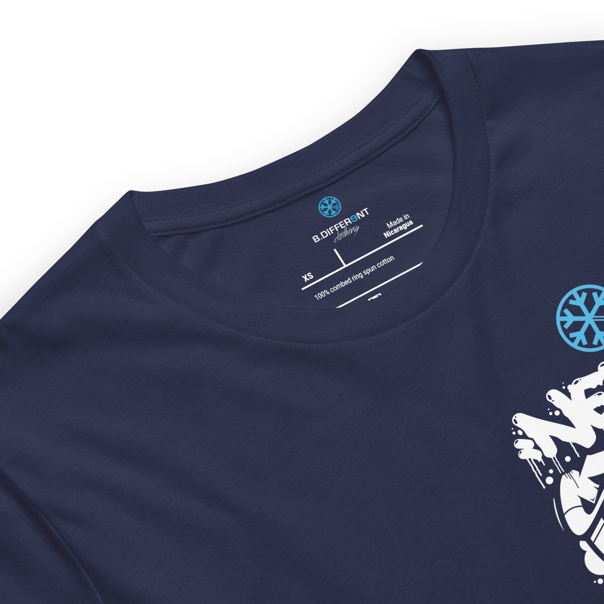 Navy-Never Stop Graffiti Character Tee from B.Different Clothing, collar, graffiti-inspired streetwear t-shirt