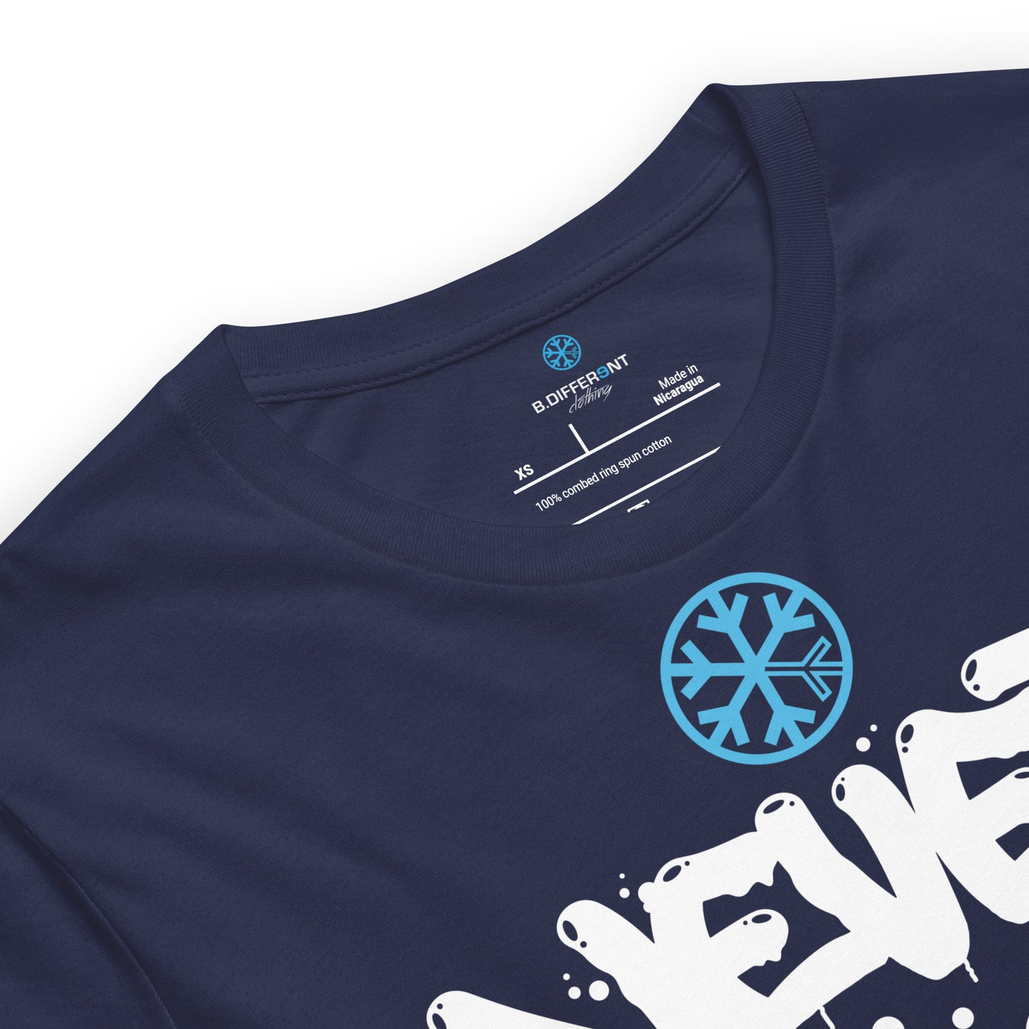 Navy-Never Stop Graffiti Piece Tee from B.Different Clothing, collar, graffiti-inspired streetwear t-shirt