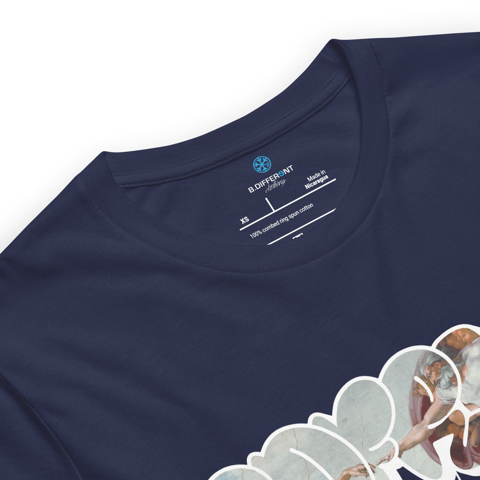 Navy-BDFRNT Throwie x Creation of Adam Graffiti Tee from B.Different Clothing, collar, graffiti-inspired streetwear t-shirt