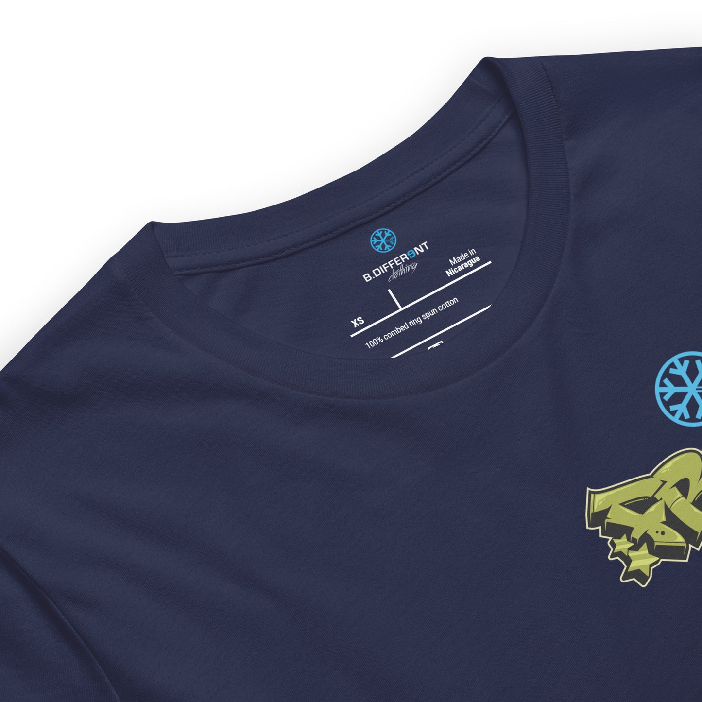 Navy-Fresh Graffiti Character Tee from B.Different Clothing, collar, graffiti-inspired streetwear t-shirt