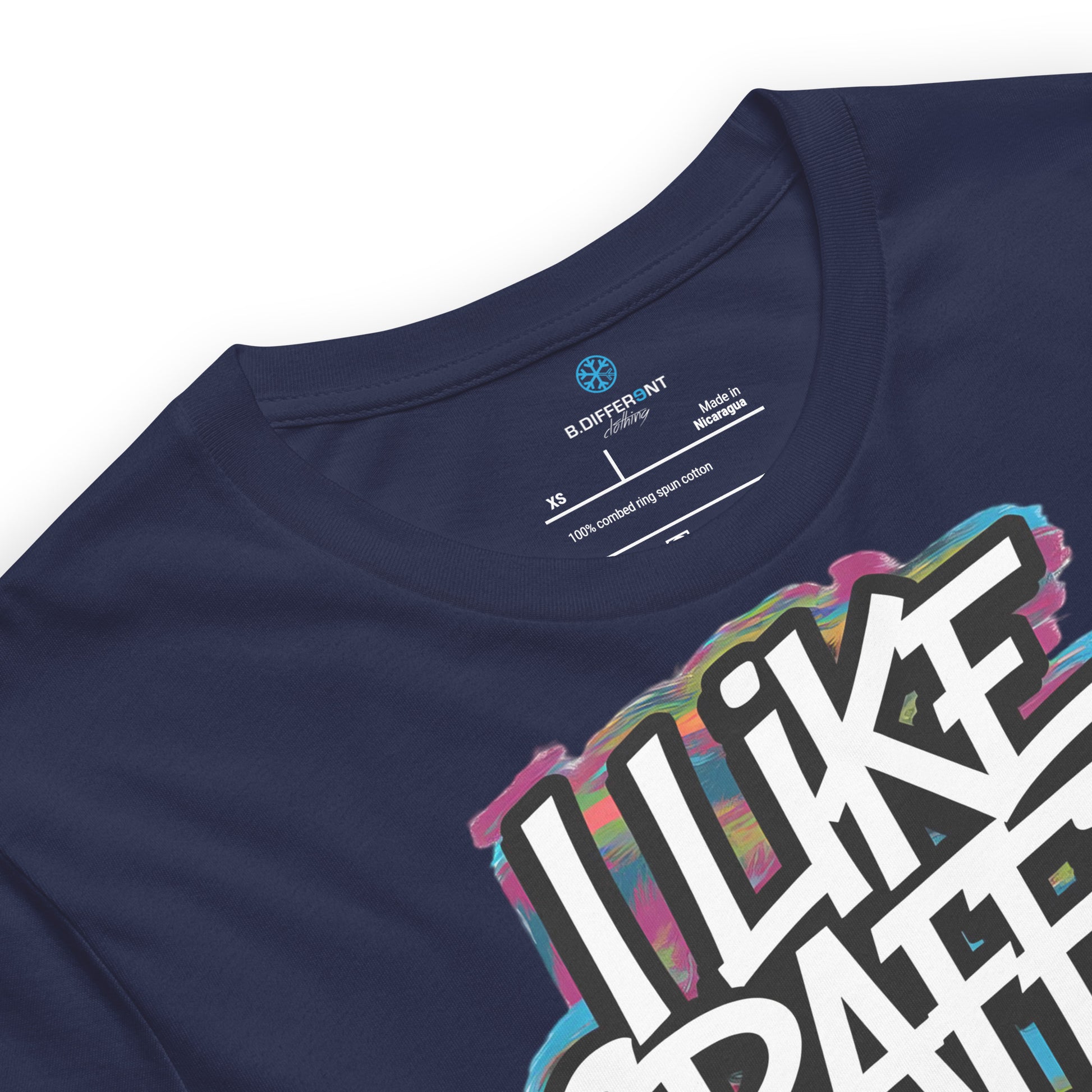 Navy-I Like Graffiti and Maybe 2 People Tee from B.Different Clothing, collar, graffiti-inspired streetwear t-shirt