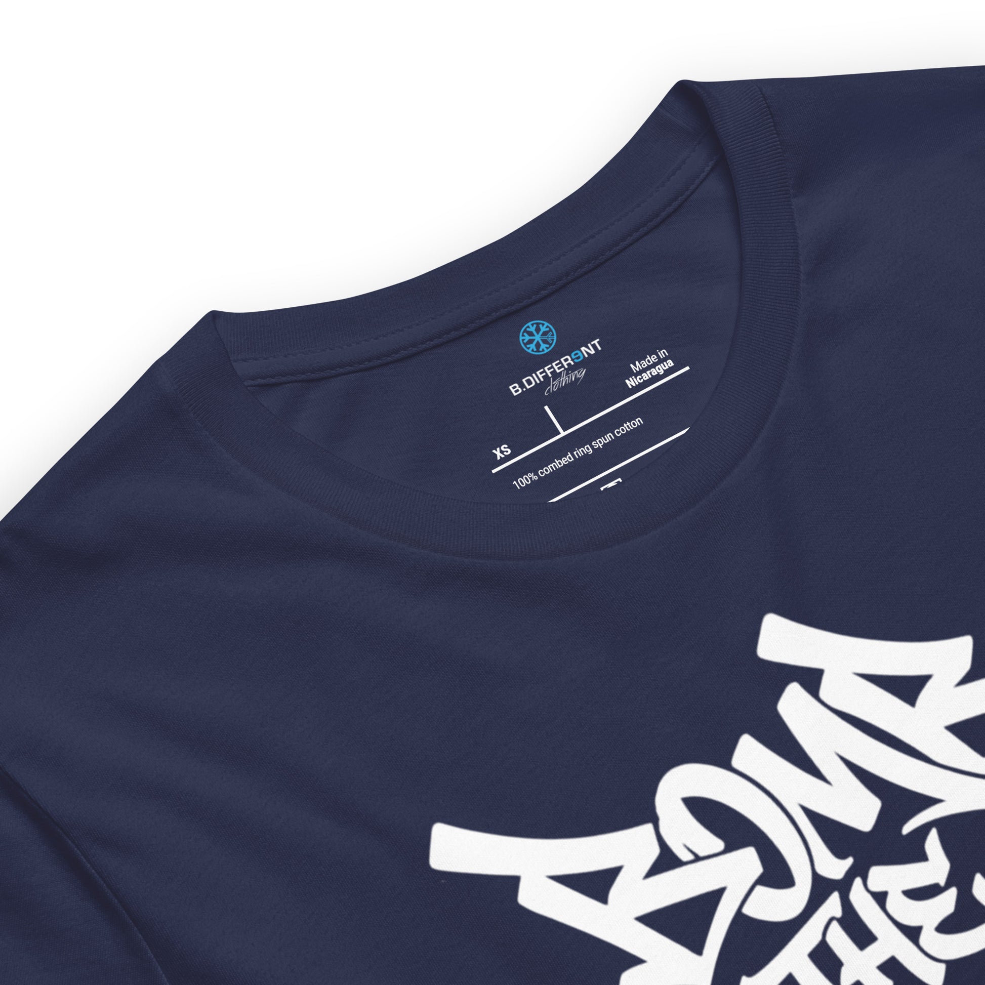 Navy-Bomb The System Graffiti Tee from B.Different Clothing, collar, graffiti-inspired streetwear t-shirt
