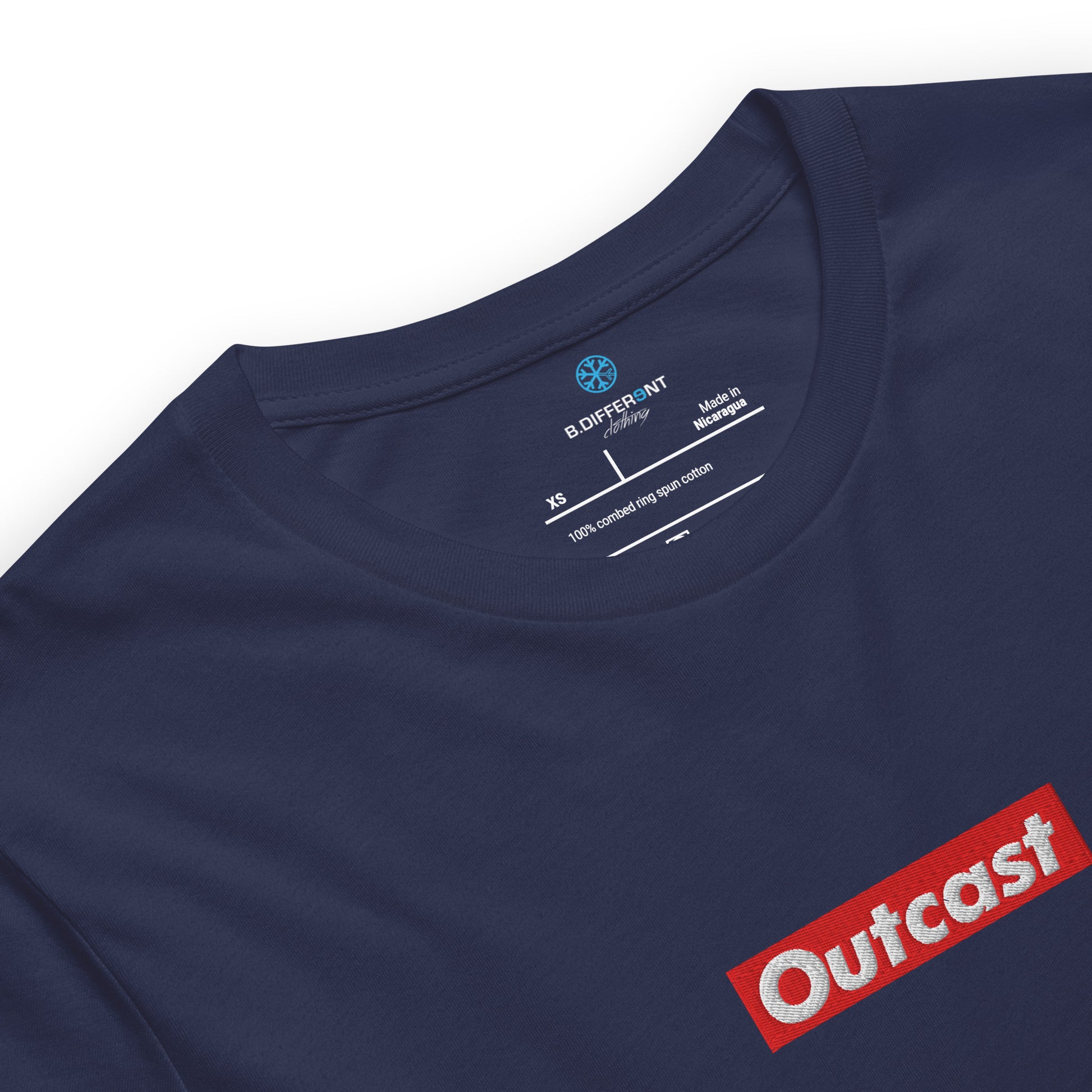 Navy-Outcast Box Tee from B.Different Clothing, collar, graffiti-inspired streetwear t-shirt