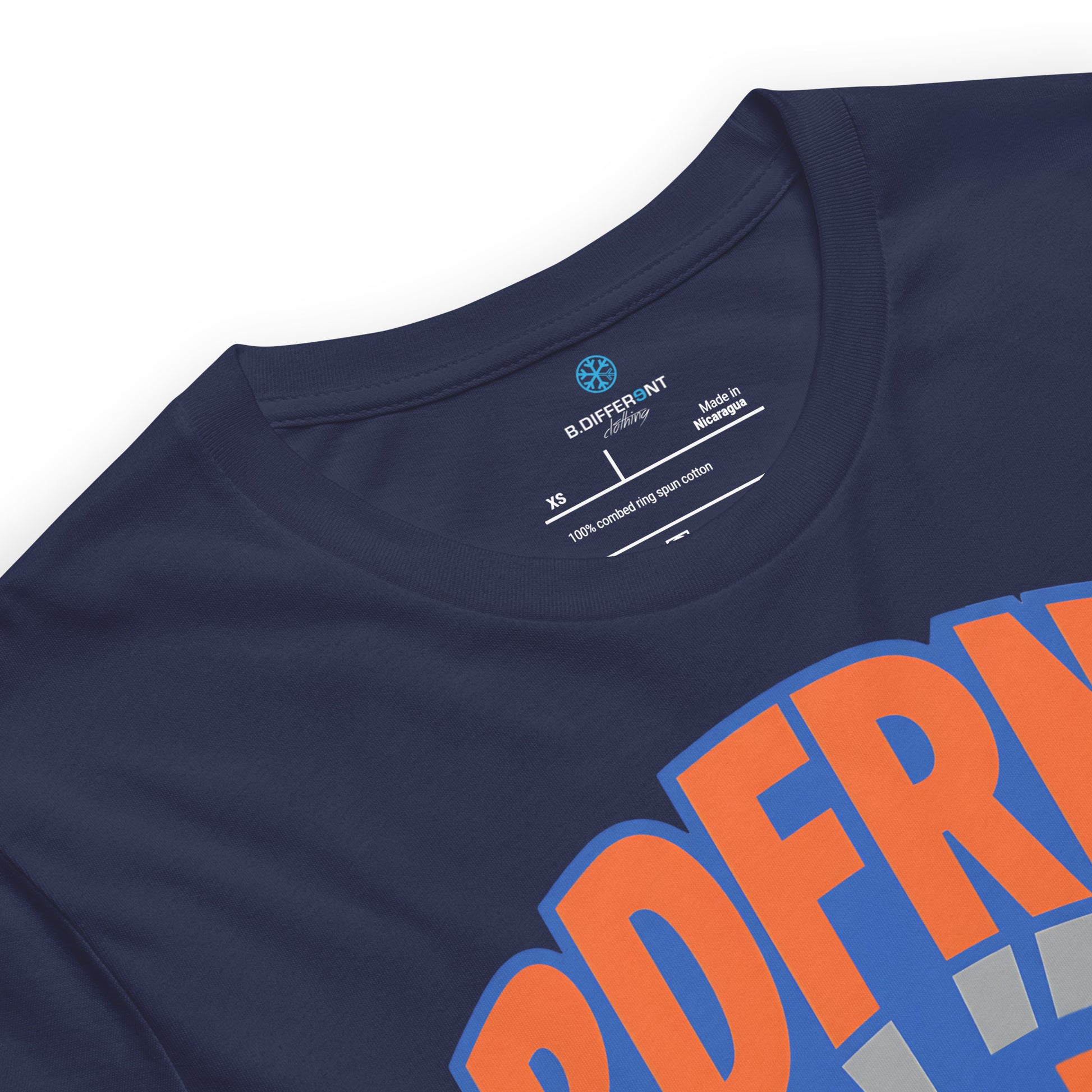 Navy-BDFRNT Logo 1989 Tee from B.Different Clothing, collar, graffiti-inspired streetwear t-shirt