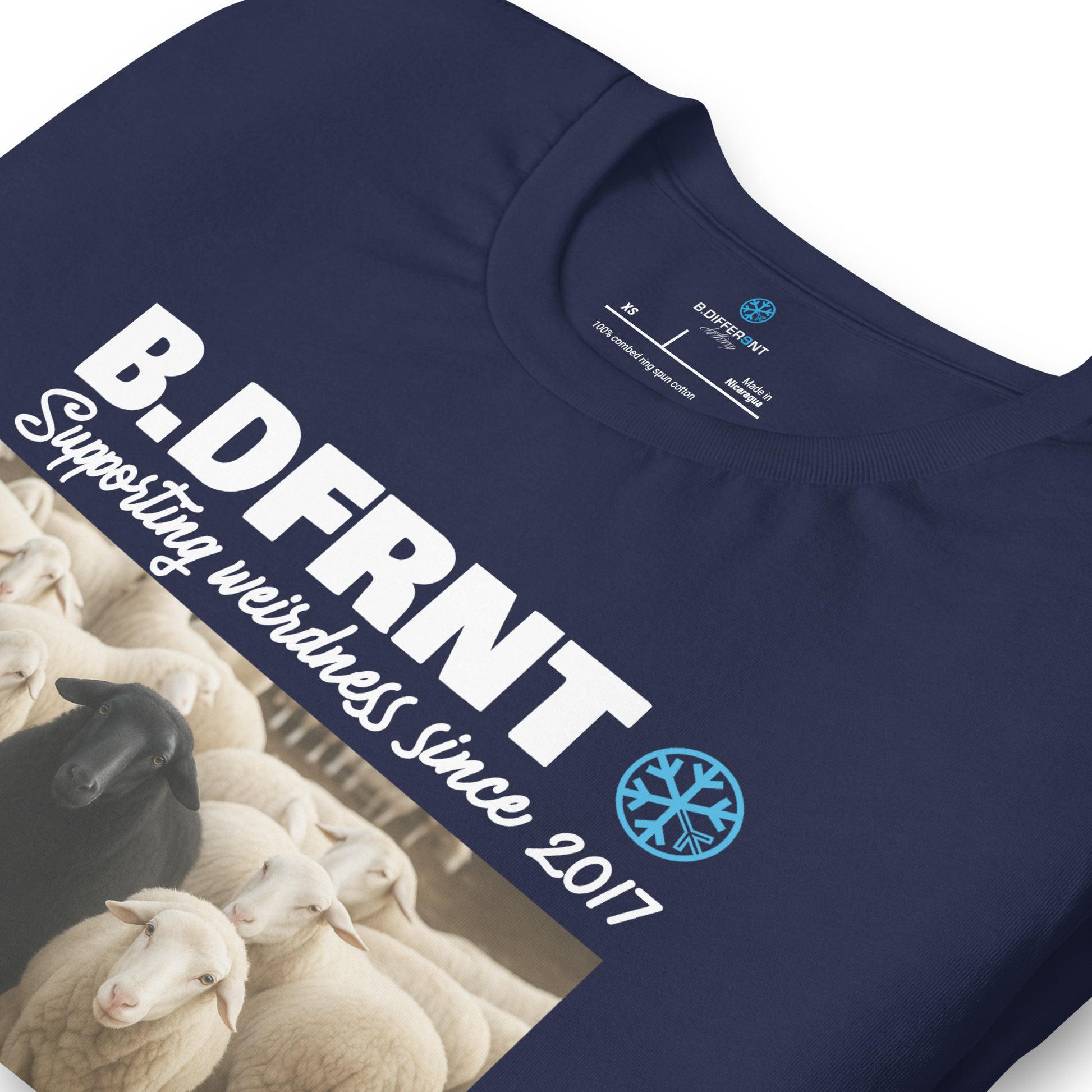 Navy-Black Sheep Tee from B.Different Clothing, detail, graffiti-inspired streetwear t-shirt