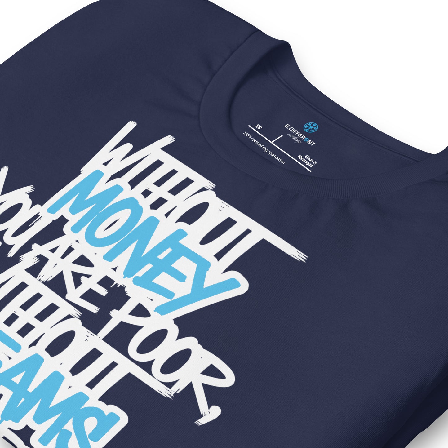 Navy-Without Dreams You Are Nothing Graffiti Tee from B.Different Clothing, detail, graffiti-inspired streetwear t-shirt