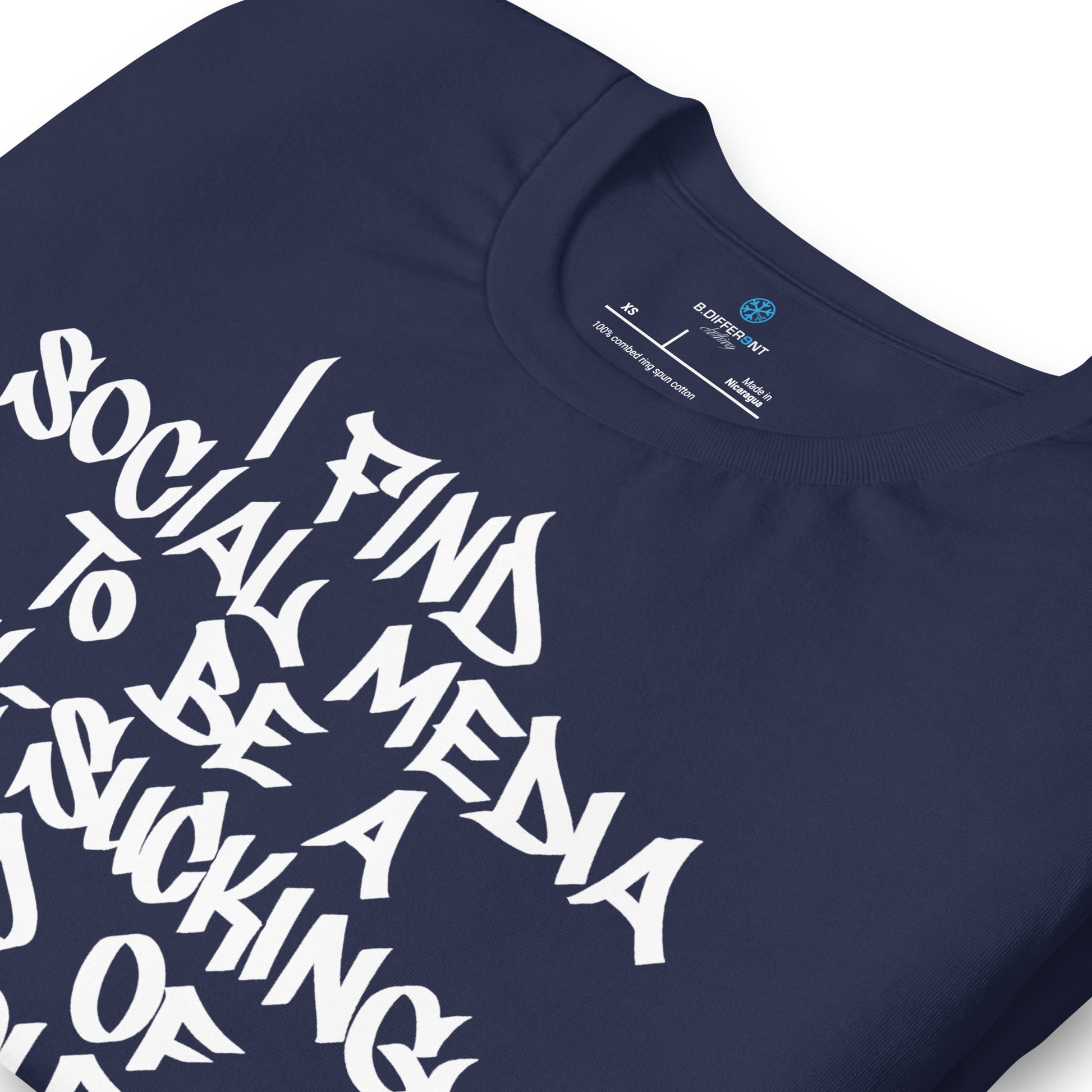 Navy-Social Media Graffiti Tag Tee from B.Different Clothing, detail, graffiti-inspired streetwear t-shirt