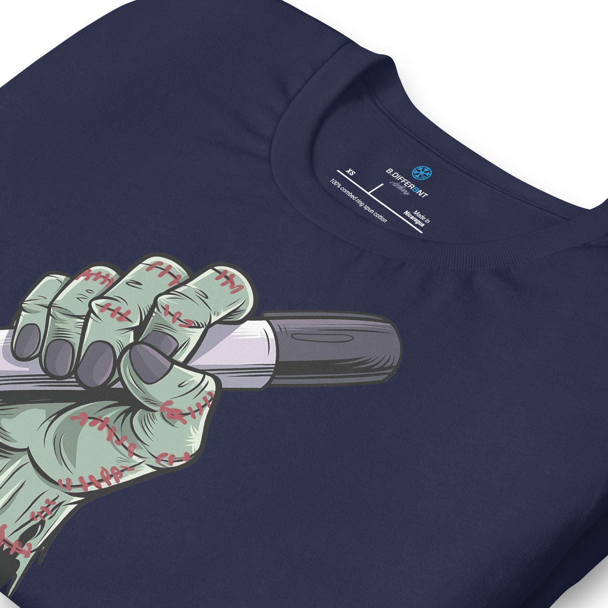 Navy-Thing Graffiti Tee from B.Different Clothing, detail, graffiti-inspired streetwear t-shirt