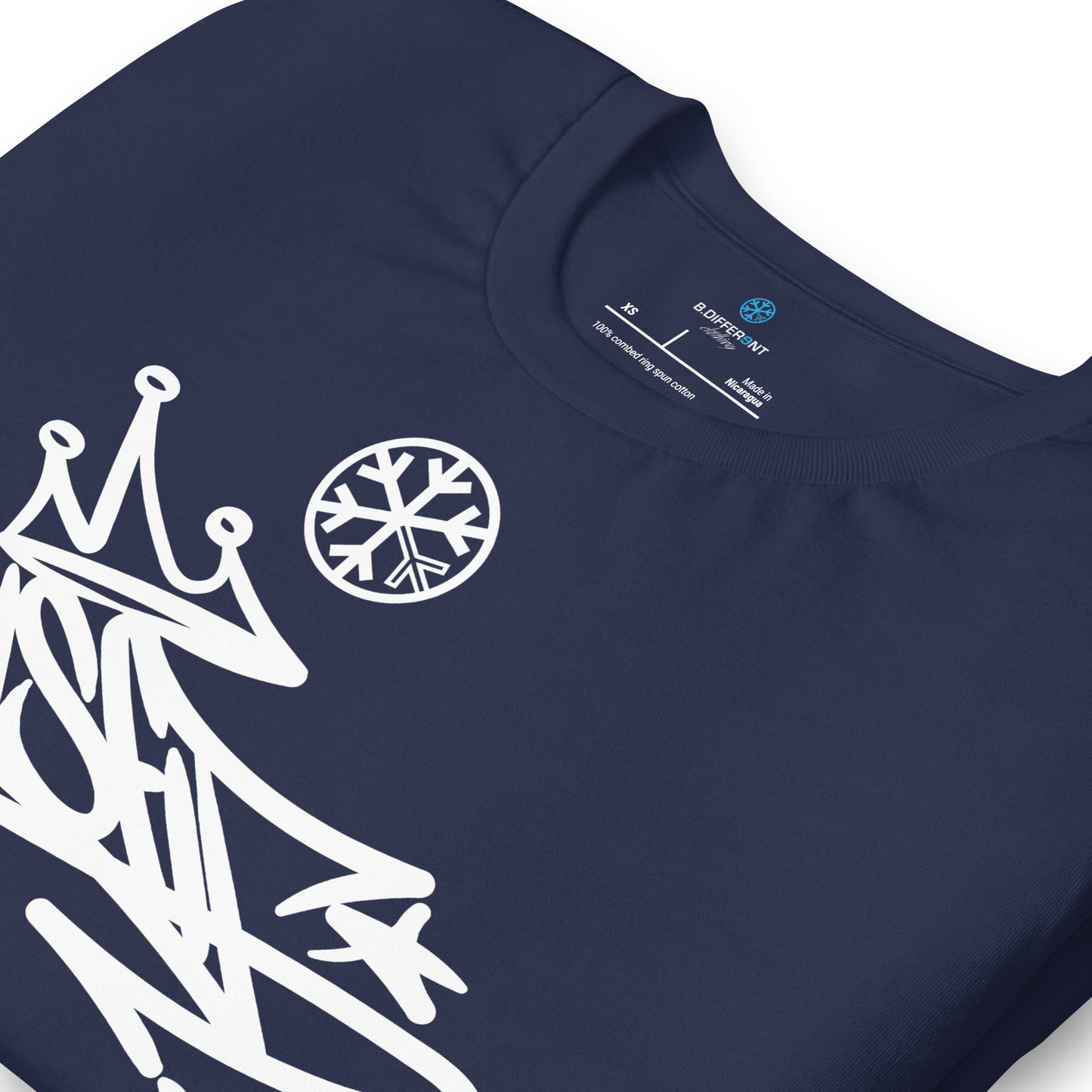 Navy-Misfit Graffiti Tag Tee from B.Different Clothing, detail, graffiti-inspired streetwear t-shirt