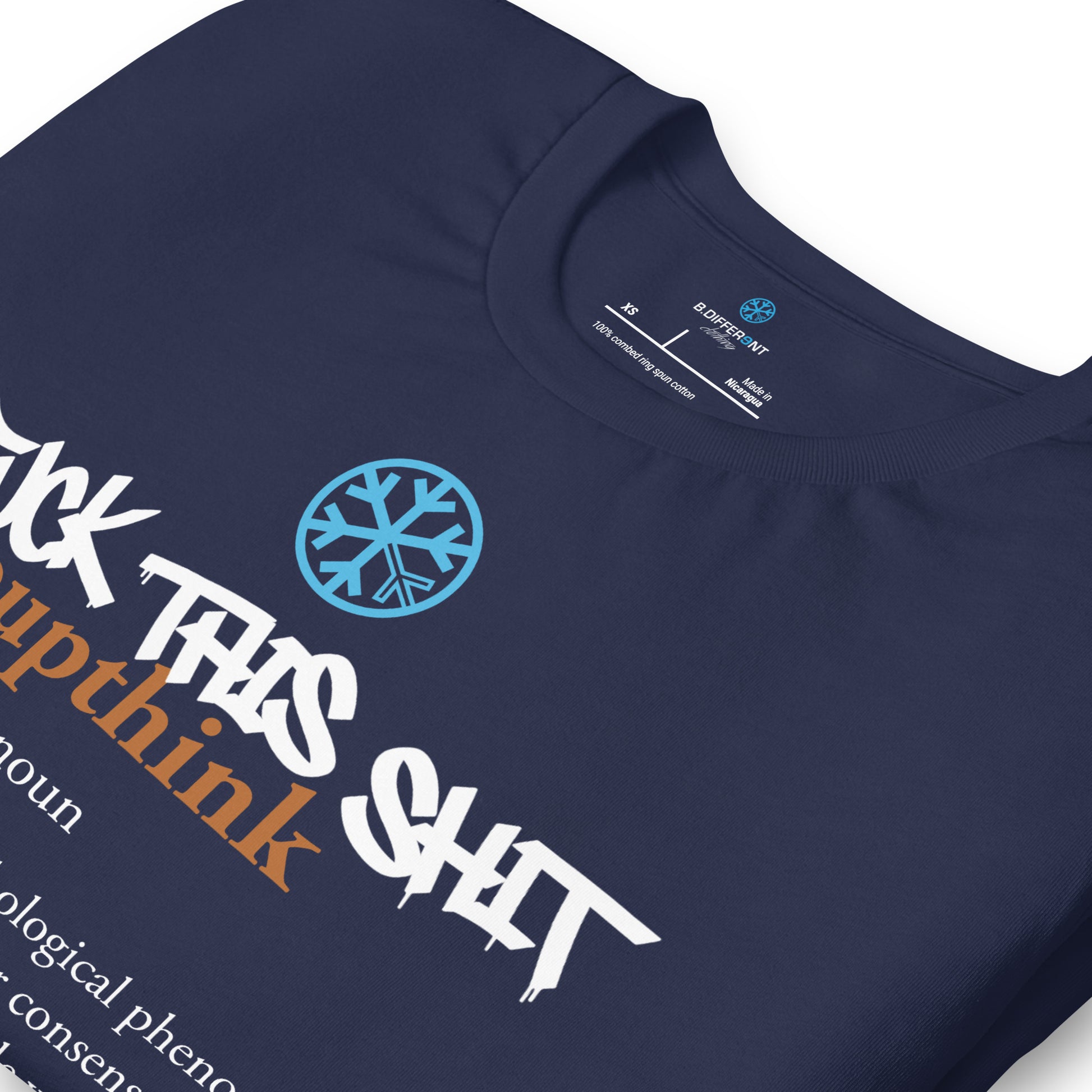 Navy-Groupthink Graffiti Tee from B.Different Clothing, detail, graffiti-inspired streetwear t-shirt