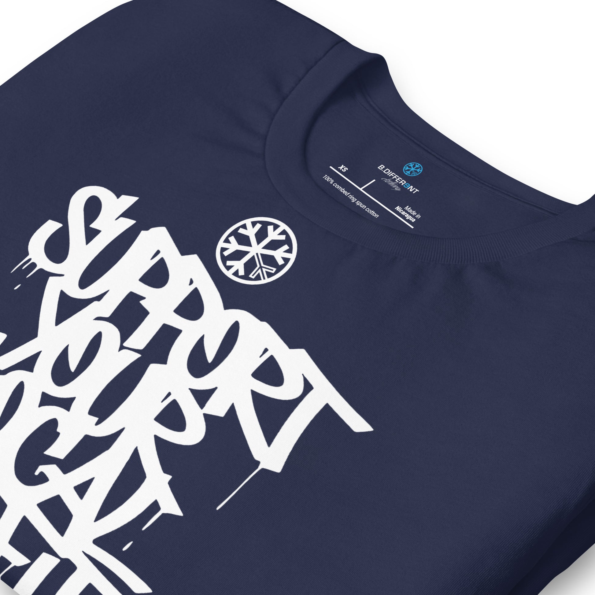 Navy-Support Your Local Graffiti Artists Tee from B.Different Clothing, detail, graffiti-inspired streetwear t-shirt