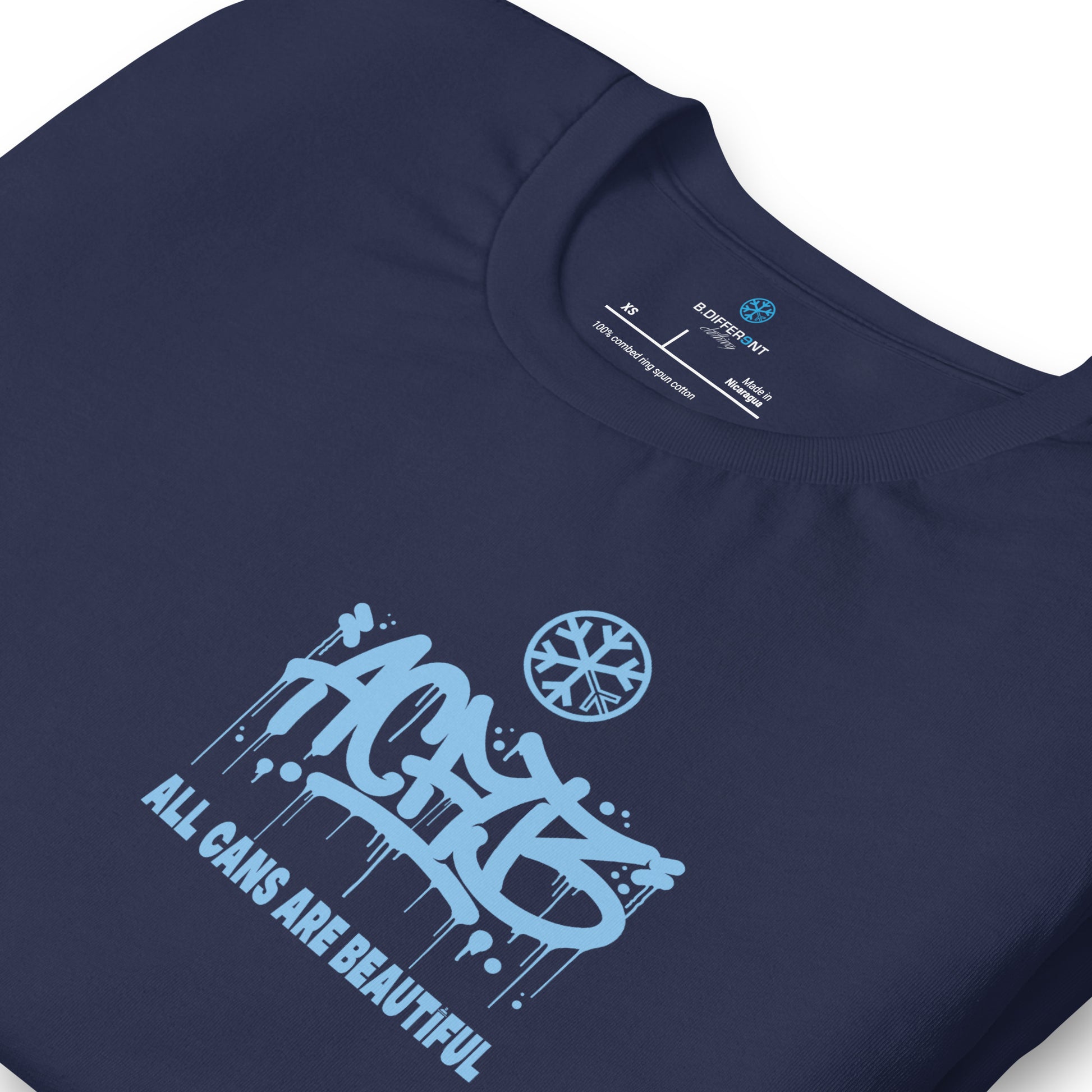 Navy-ACAB Graffiti Character Tee from B.Different Clothing, detail, graffiti-inspired streetwear t-shirt