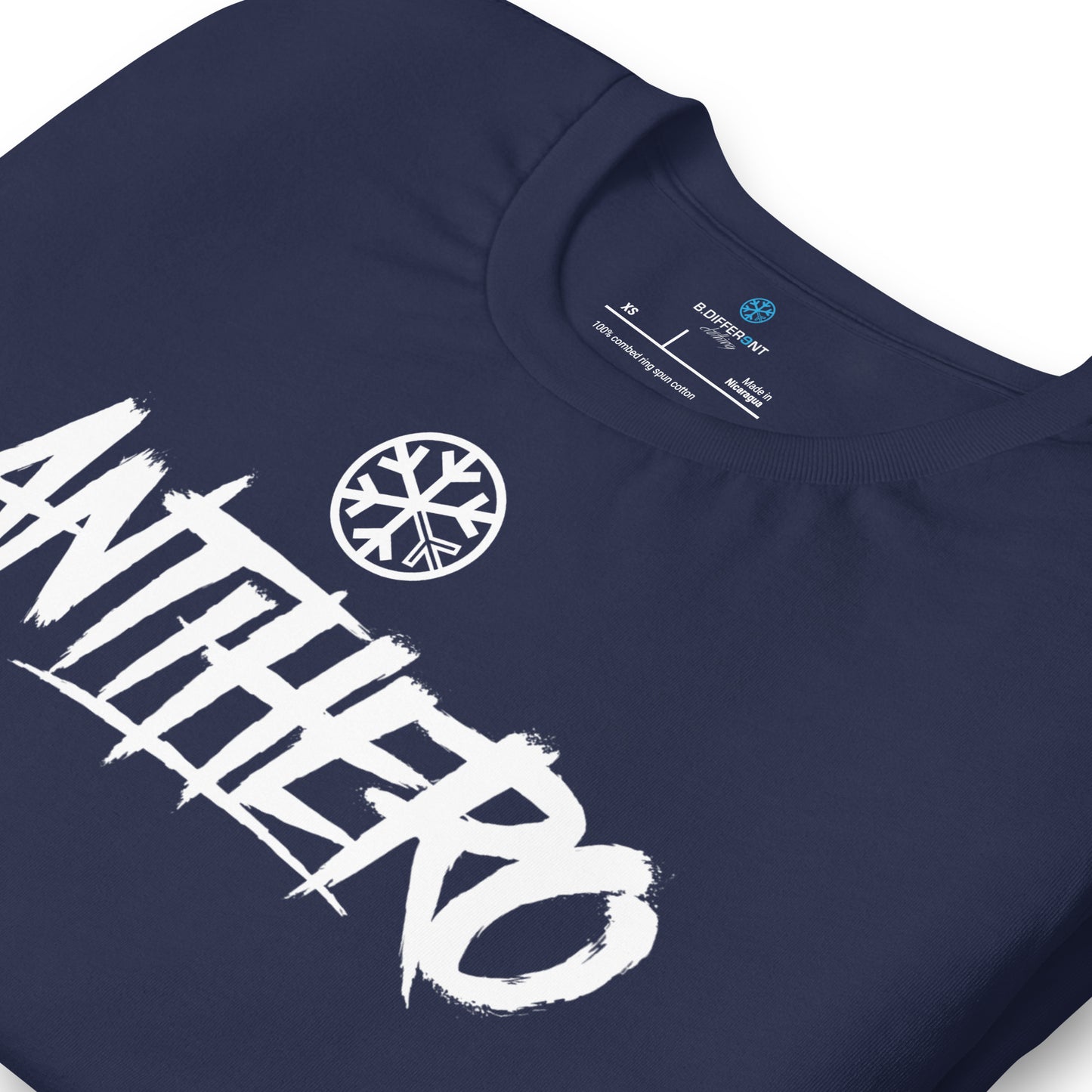 Navy-Antihero Graffiti Tag Tee from B.Different Clothing, detail, graffiti-inspired streetwear t-shirt