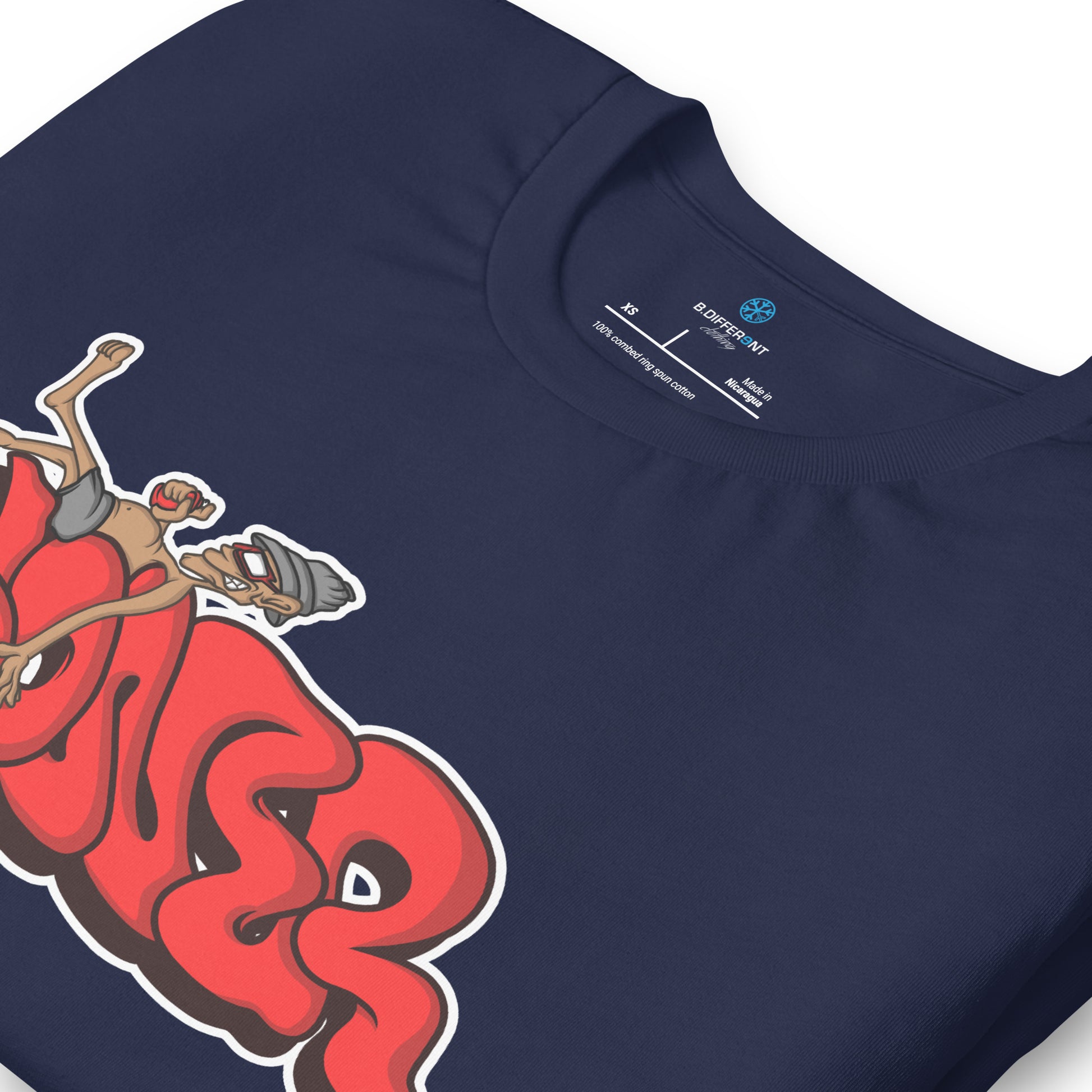 Navy-Loner Graffiti Piece Tee from B.Different Clothing, detail, graffiti-inspired streetwear t-shirt