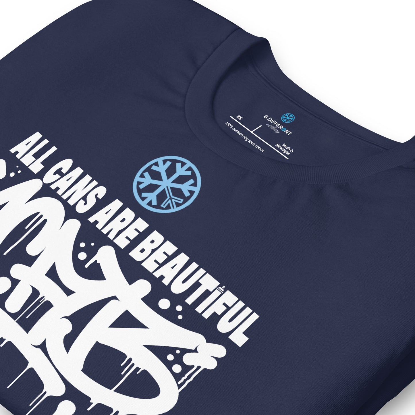 Navy-Acab Graffiti Tag Tee from B.Different Clothing, detail, graffiti-inspired streetwear t-shirt