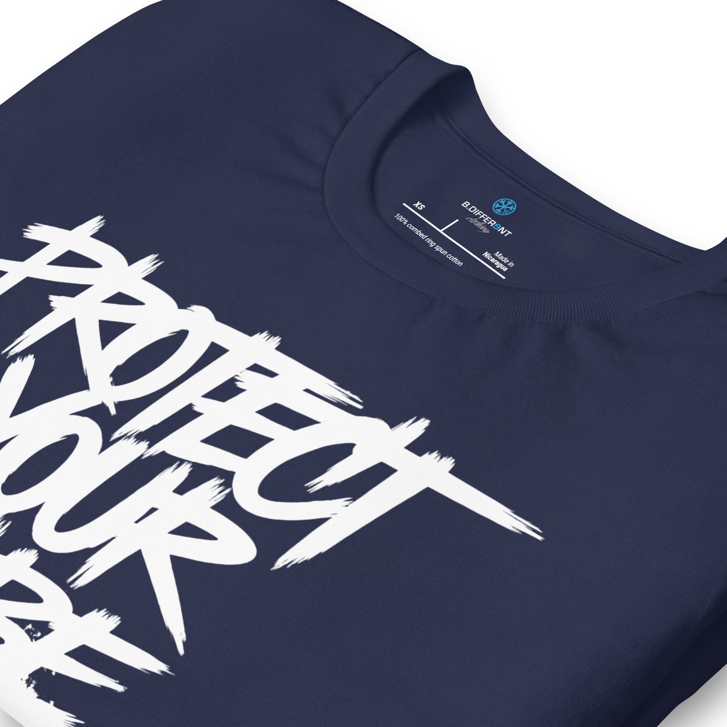 Navy-Protect Your Vibe Graffiti Tag Tee from B.Different Clothing, detail, graffiti-inspired streetwear t-shirt