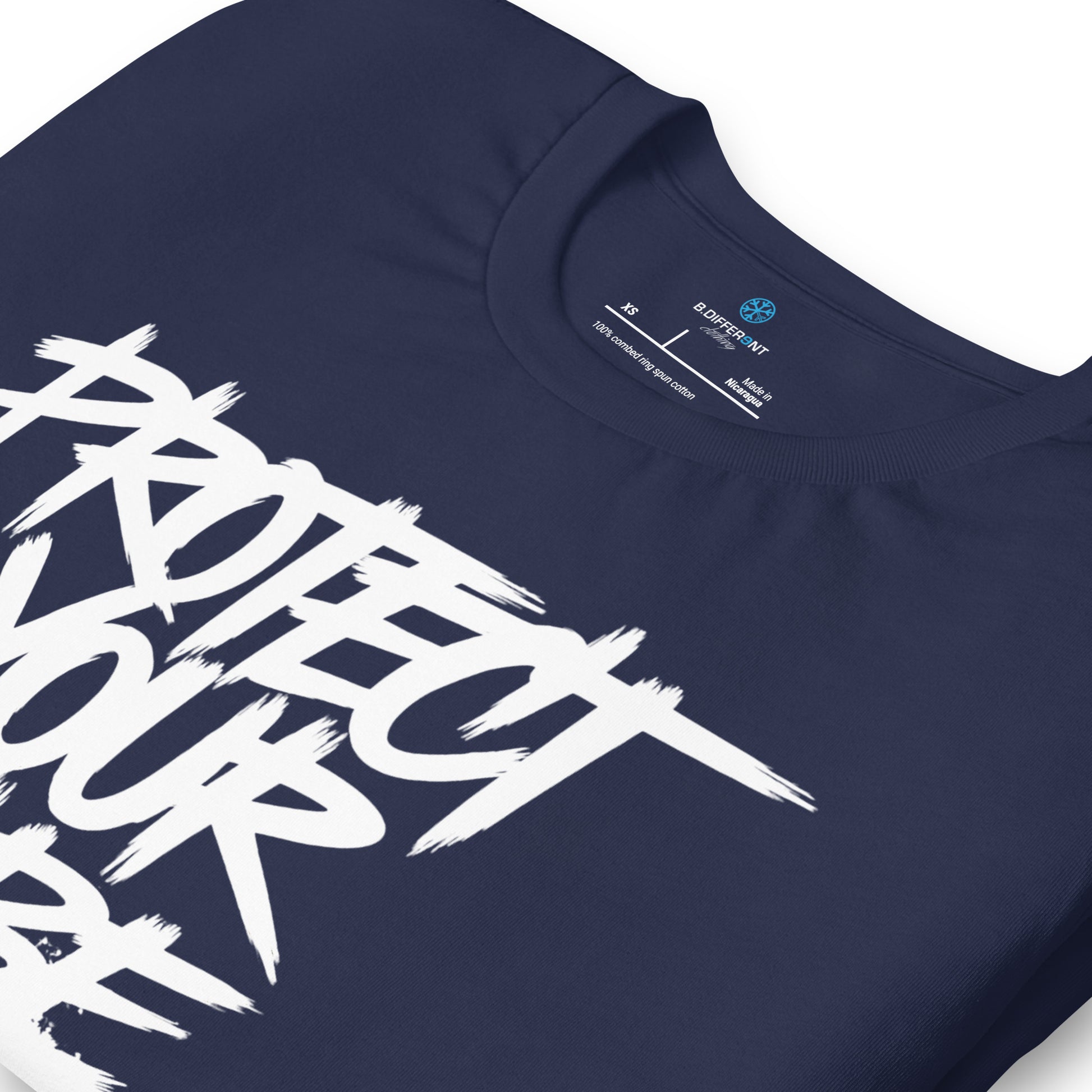 Navy-Protect Your Vibe Graffiti Tag Tee from B.Different Clothing, detail, graffiti-inspired streetwear t-shirt