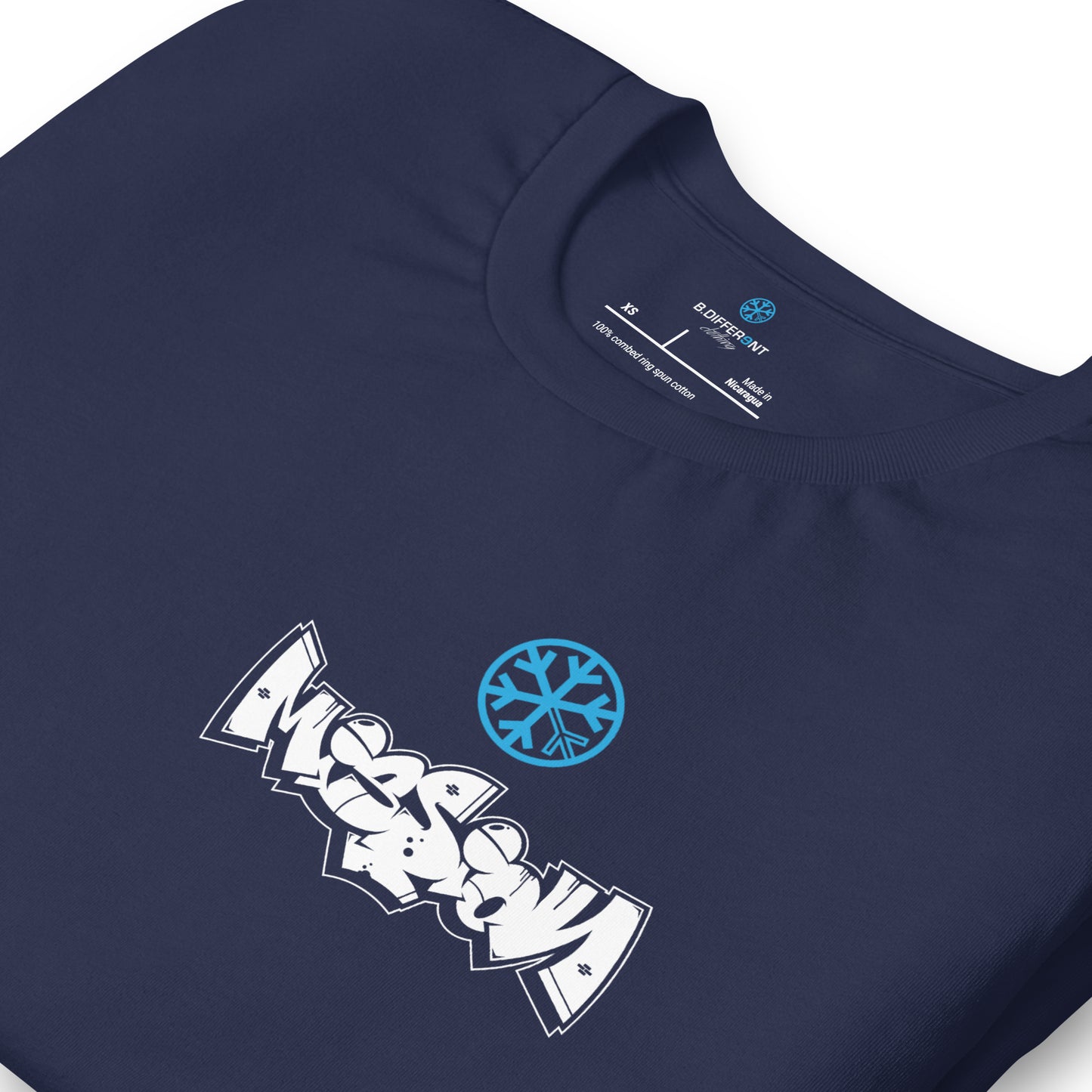 Navy-Mission Graffiti Character Tee from B.Different Clothing, detail, graffiti-inspired streetwear t-shirt