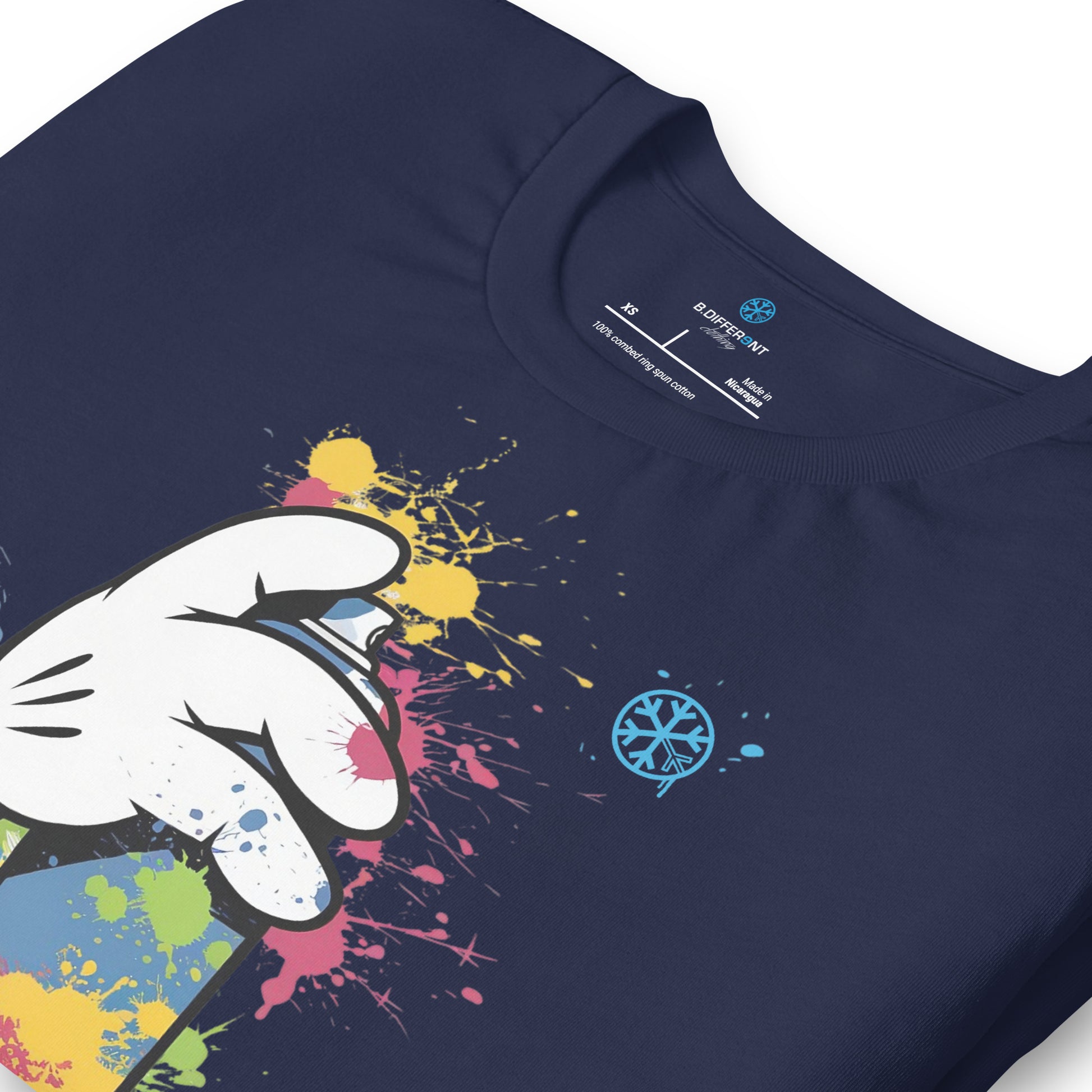 Navy-Hand Spray Can Graffiti Tee from B.Different Clothing, detail, graffiti-inspired streetwear t-shirt