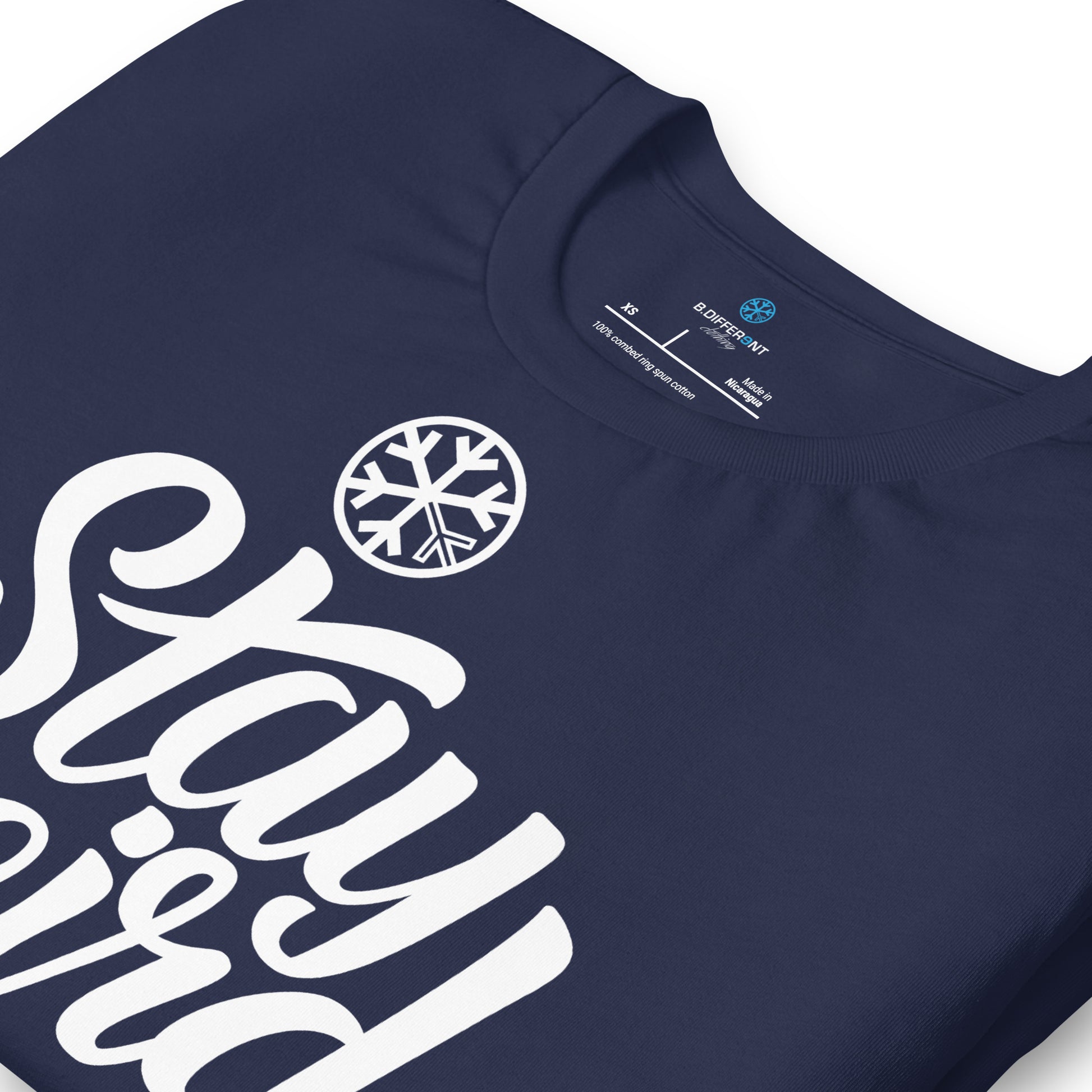Navy-Stay Weird Tee from B.Different Clothing, detail, graffiti-inspired streetwear t-shirt